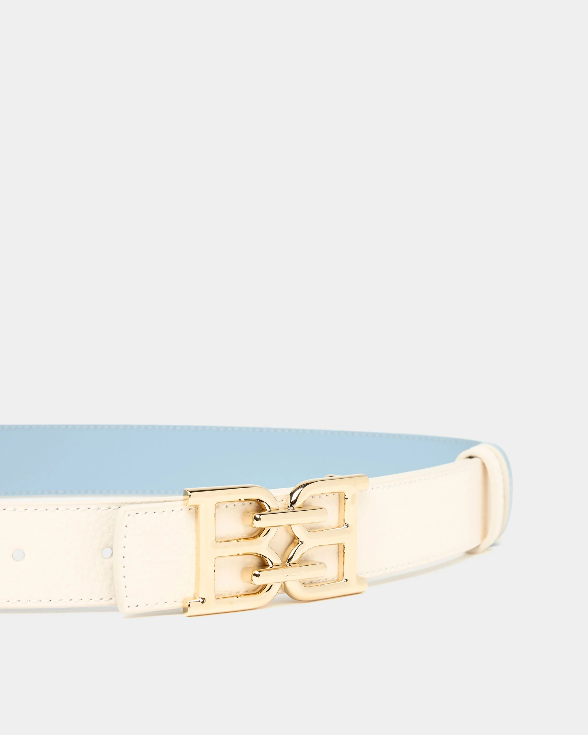 30 mm Reversible Belt In Light Blue and White Leather - Image 3
