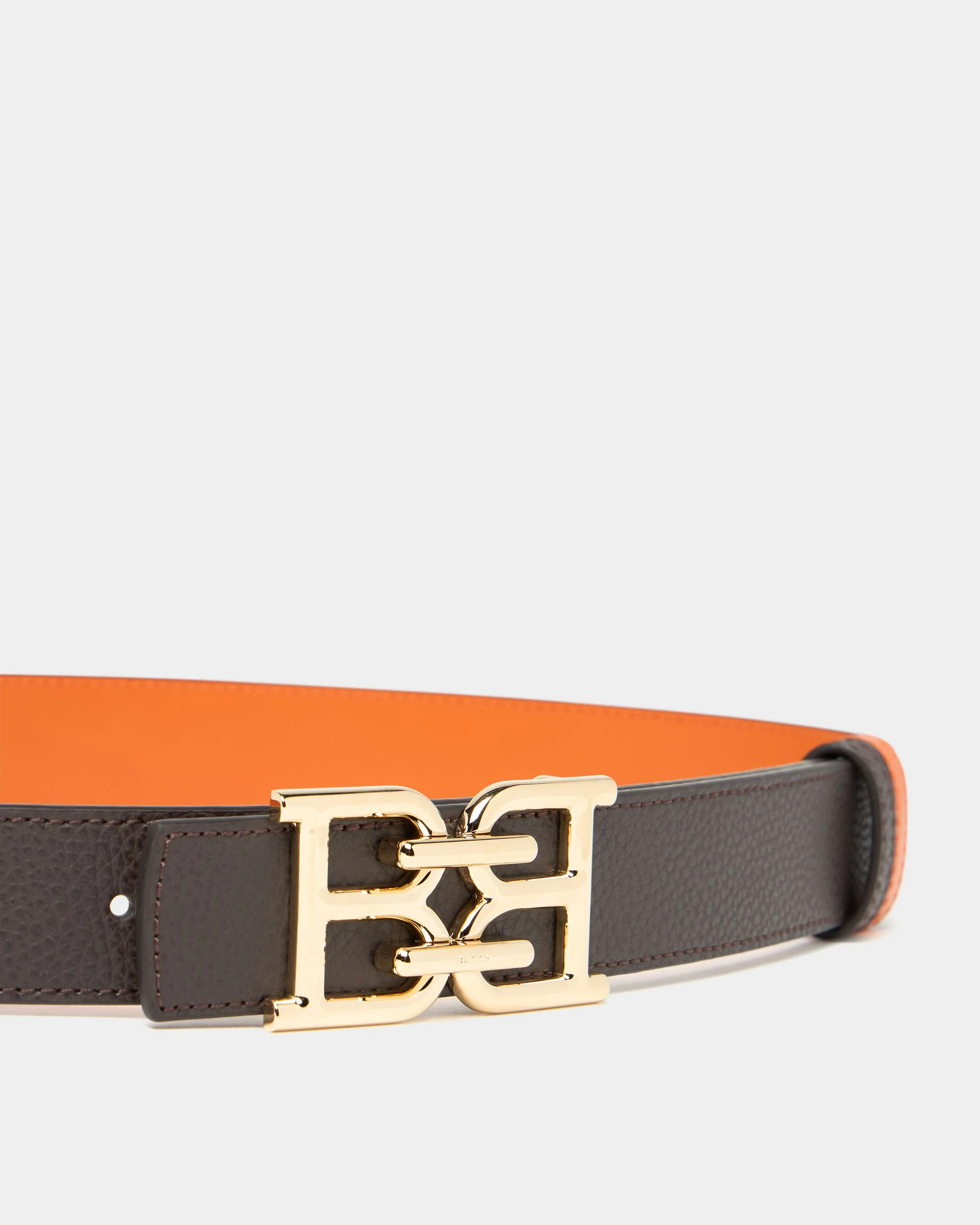 30mm Reversible Belt In Orange and Brown Leather - Image 3