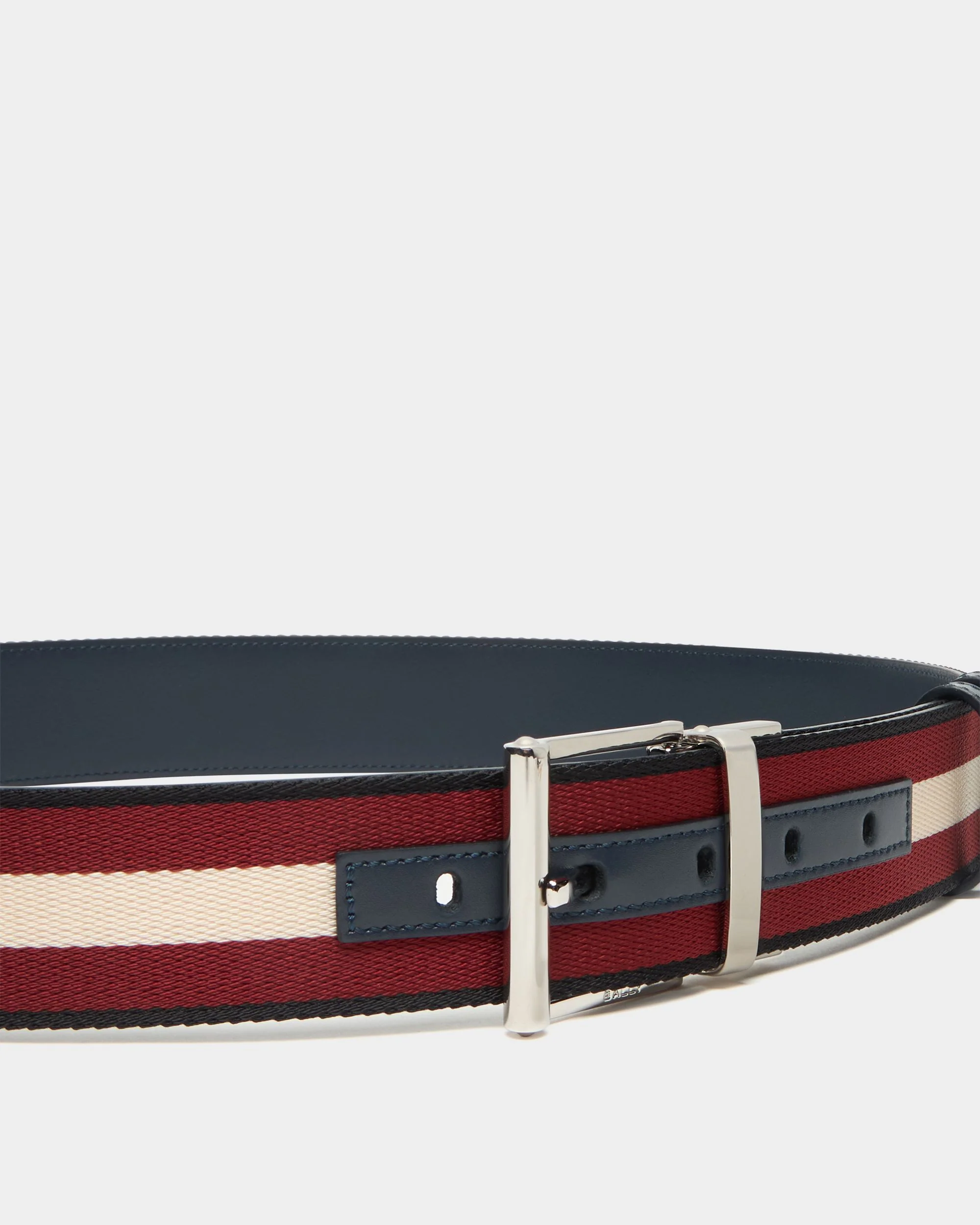 40 mm Reversible Belt In Blue Leather With a Bally Ribbon - Image 4