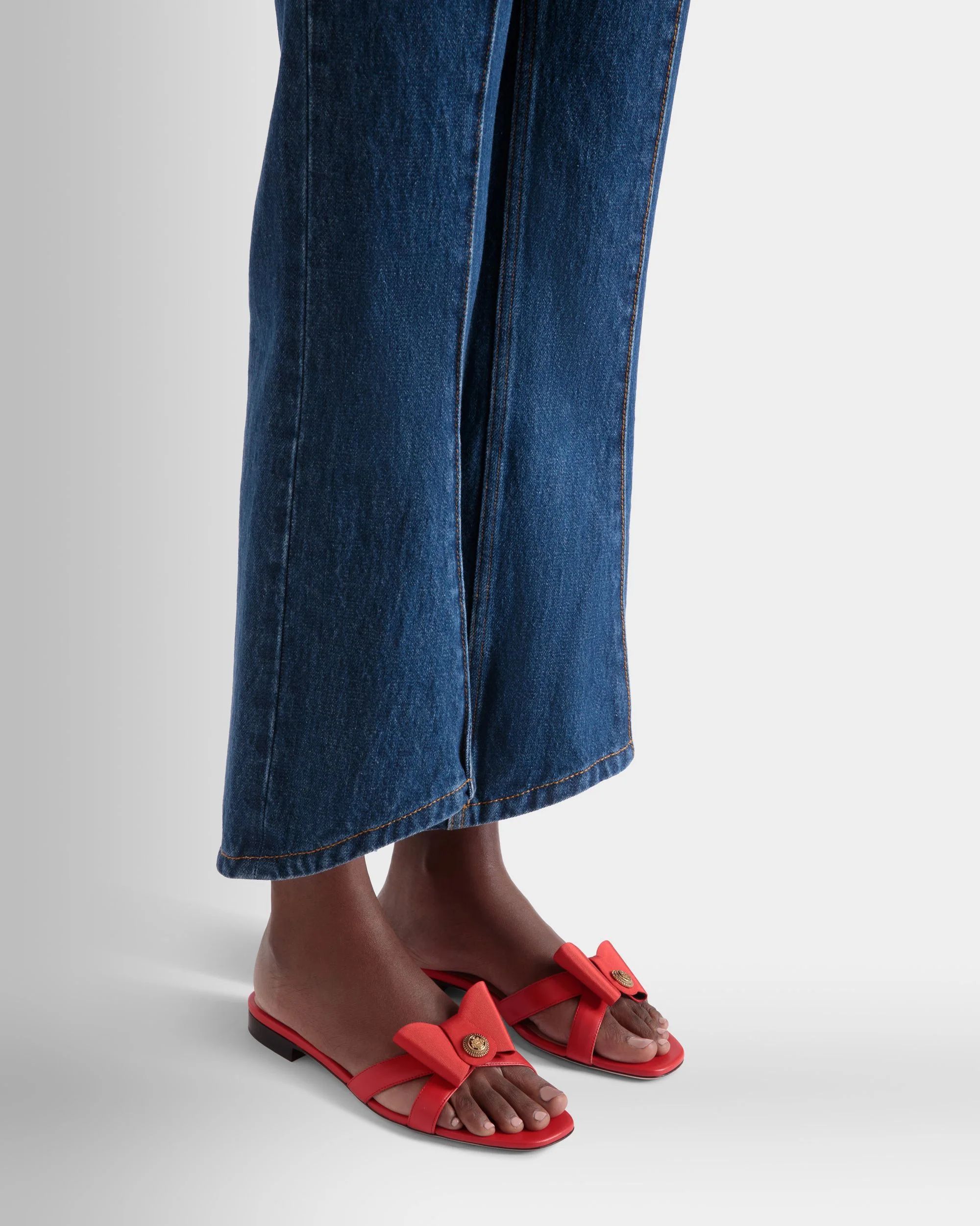 B-Bow Flat Sandal in Red Leather - Image 2