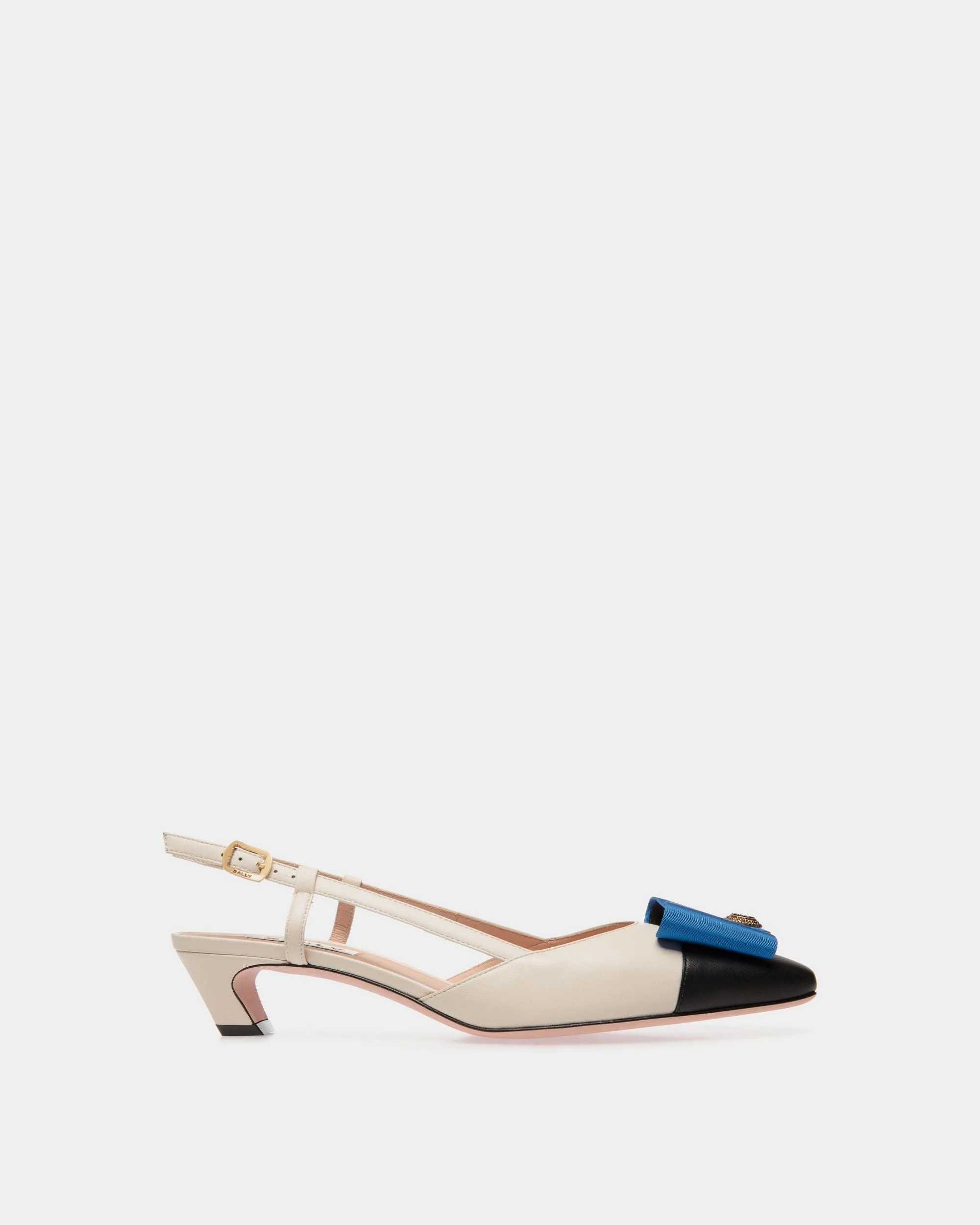 B-Bow Slingback Pump in White and Black Leather