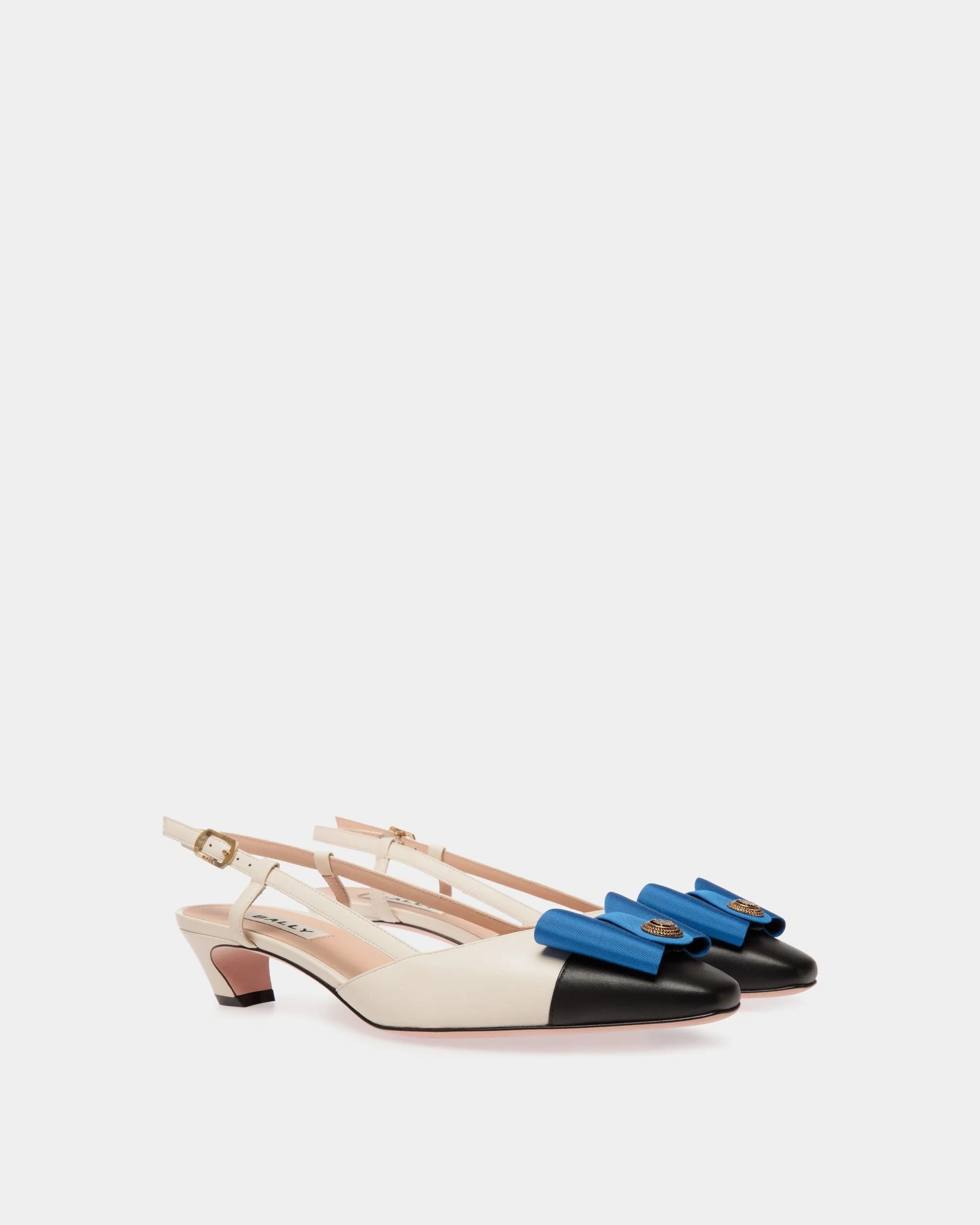 B-Bow Slingback Pump in White and Black Leather - Image 3