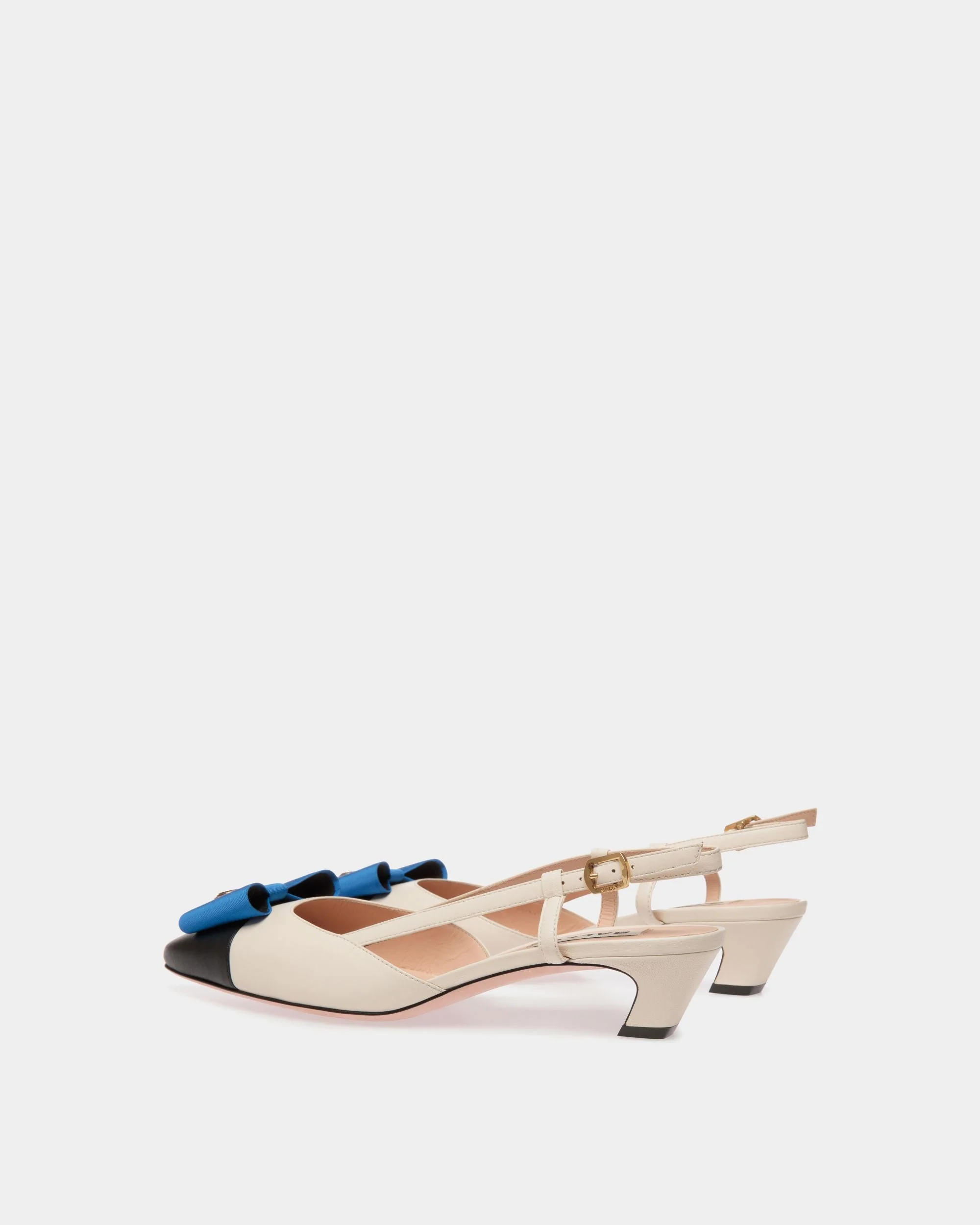 B-Bow Slingback Pump in White and Black Leather - Image 4