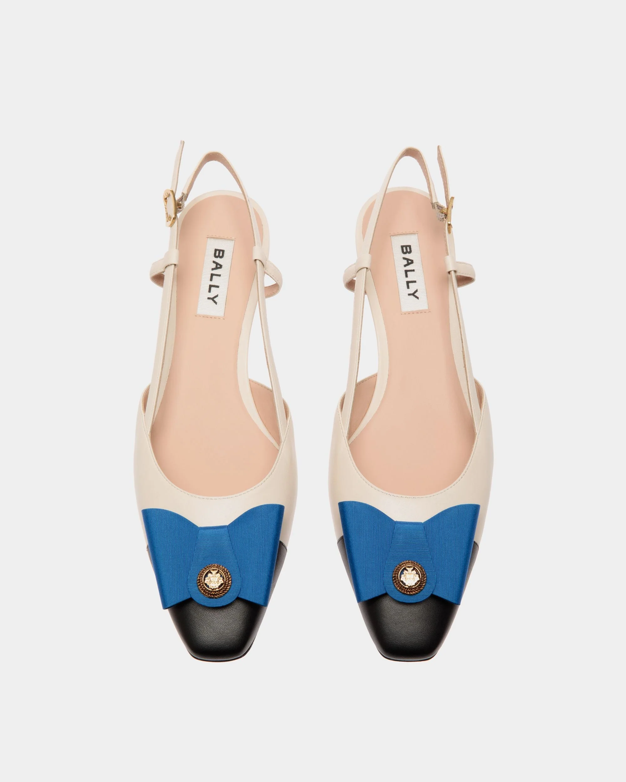 B-Bow Slingback Pump in White and Black Leather - Image 5