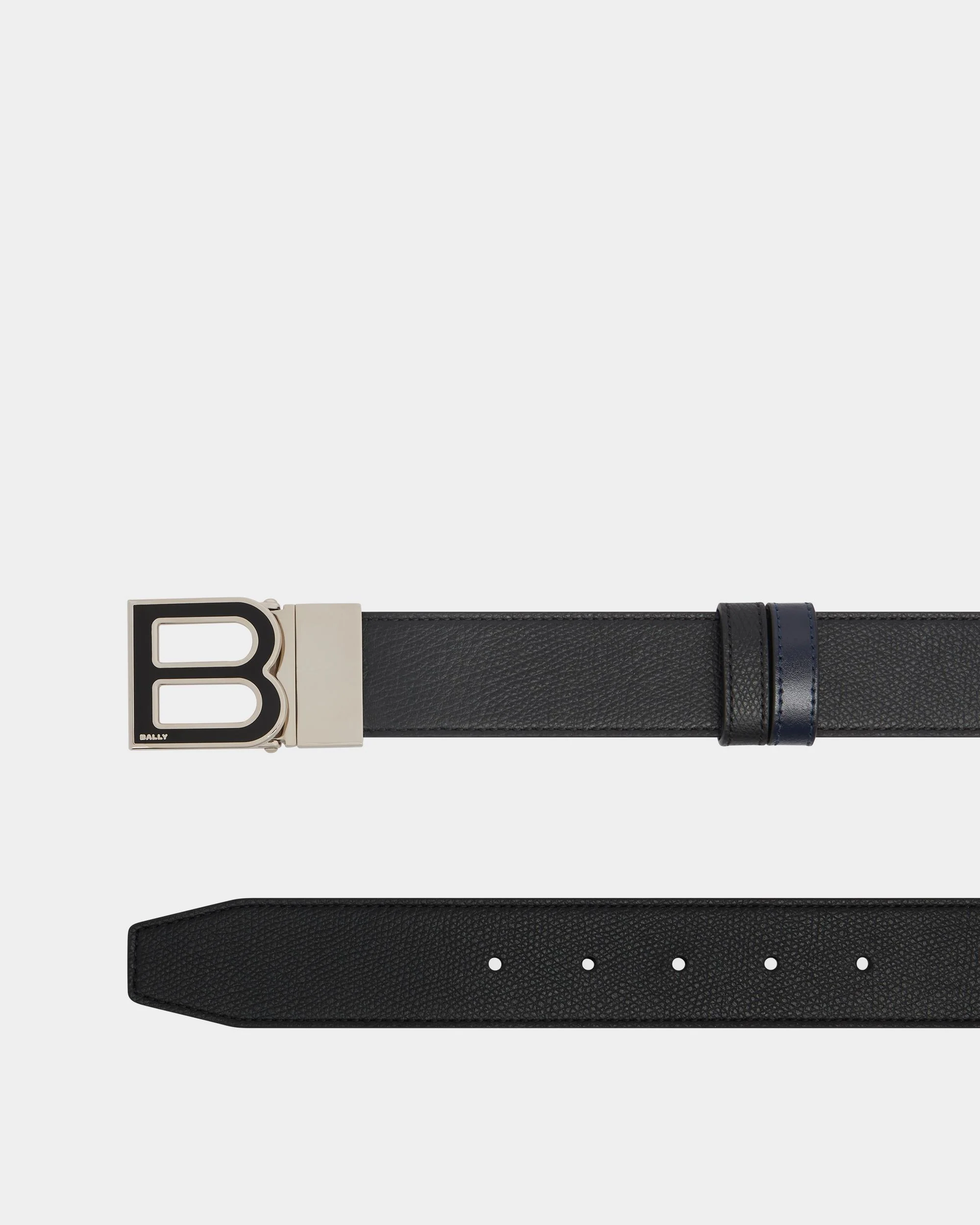 B Logo 35mm Adjustable And Reversible Belt in Black And Navy Blue Leather - Image 2