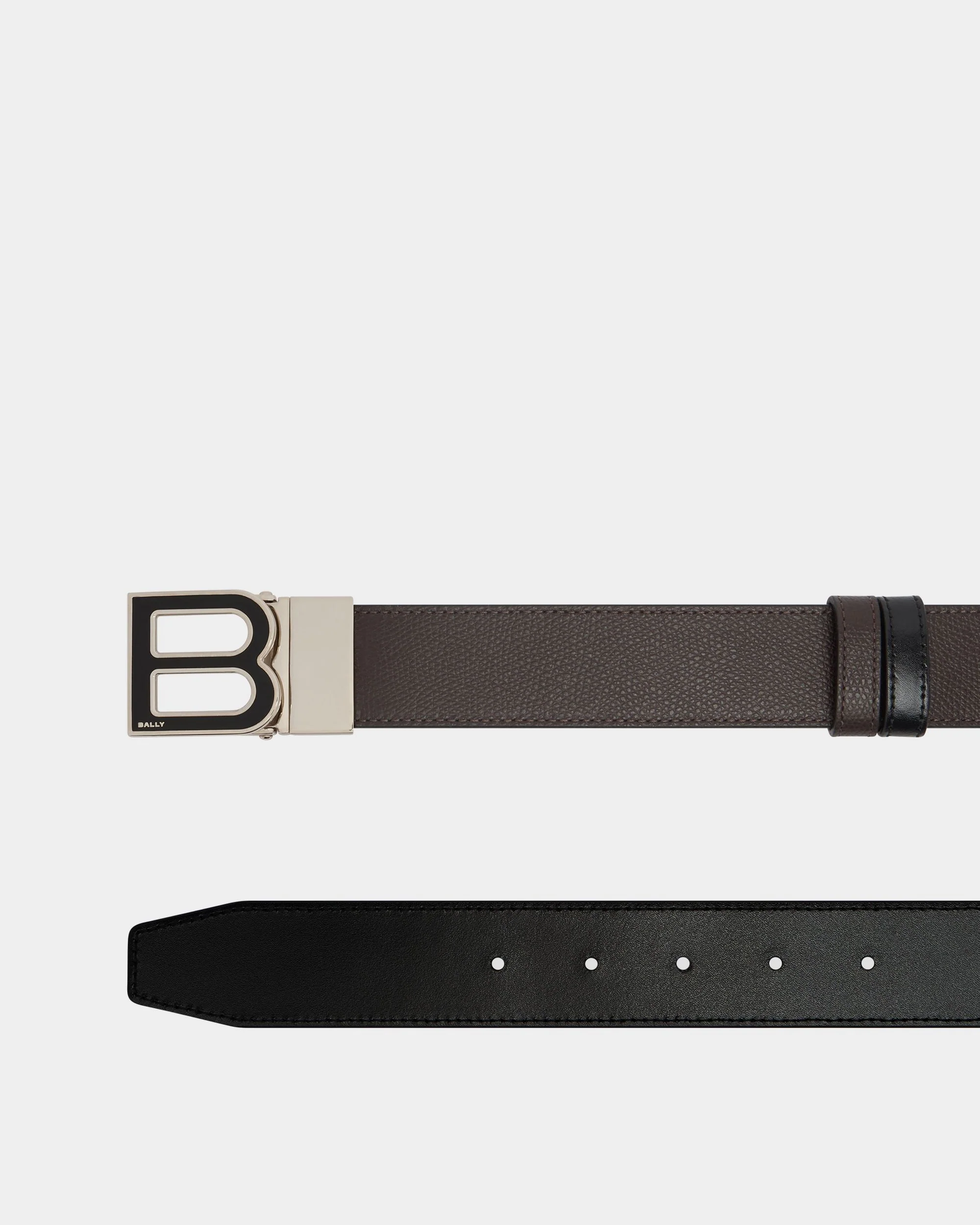 B Logo 35mm Adjustable And Reversible Belt in Ebano And Black Leather - Image 2
