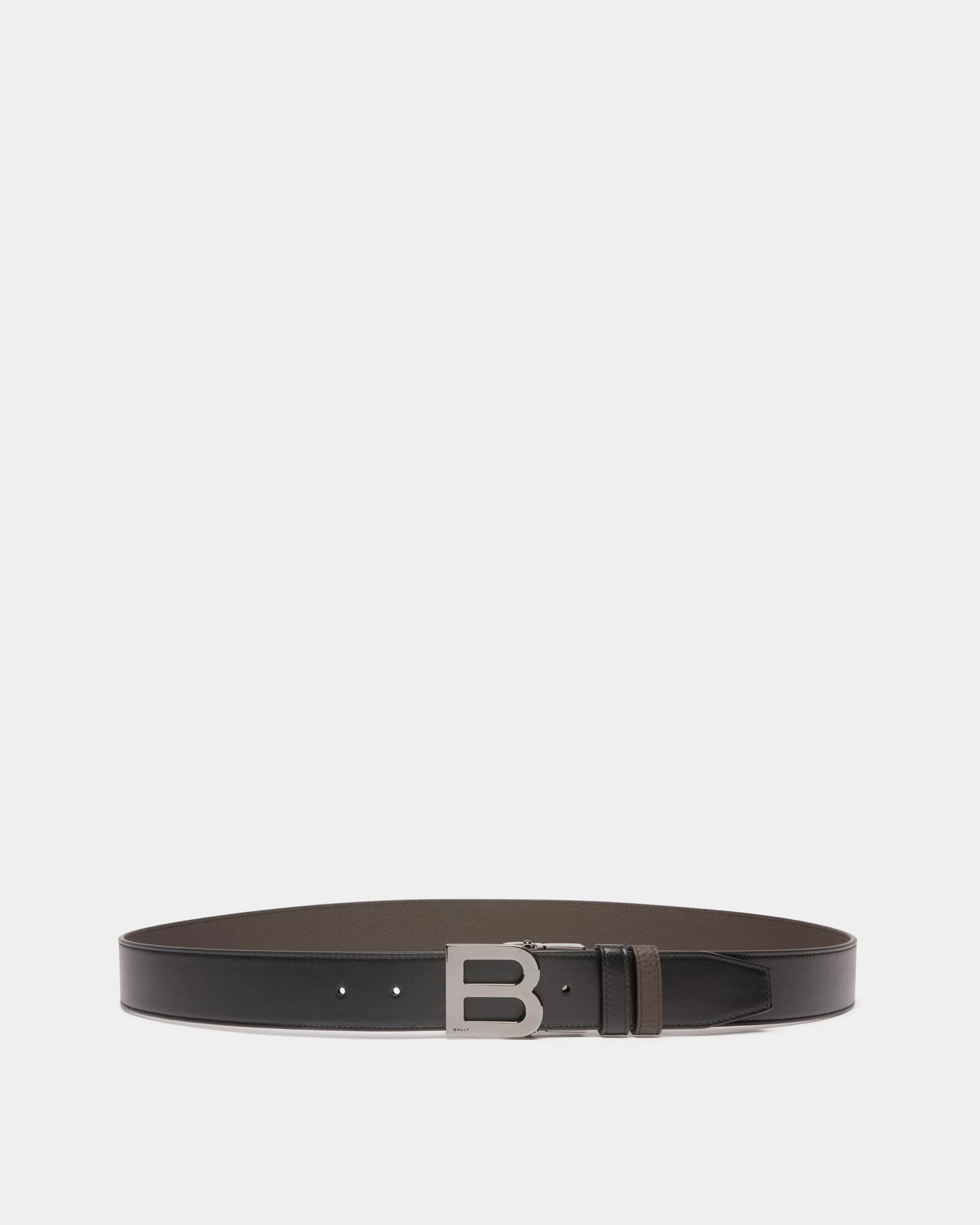 B Logo 35mm Reversible And Adjustable Belt in Black And Ebano Leather