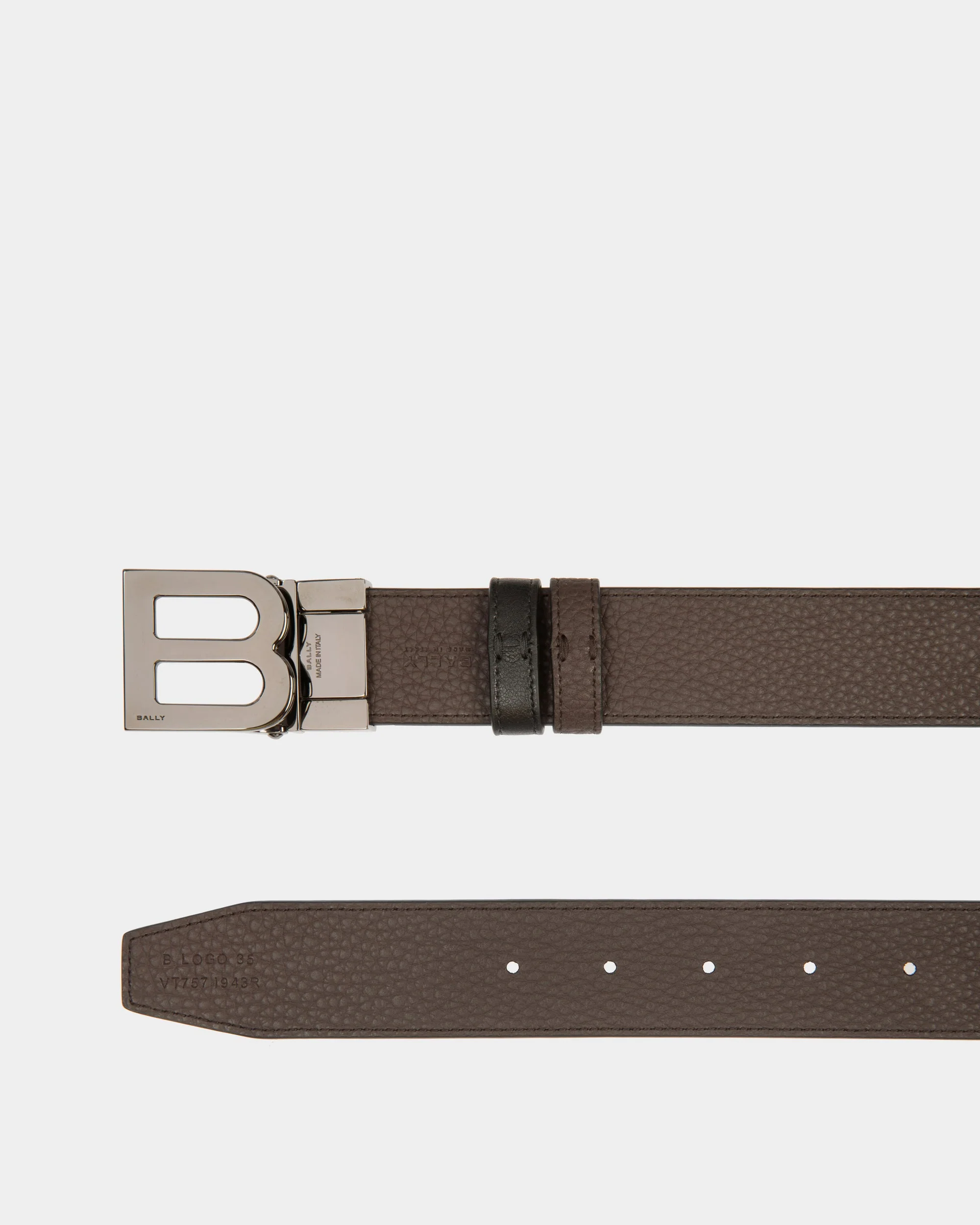 B Logo 35mm Reversible And Adjustable Belt in Black And Ebano Leather - Image 3