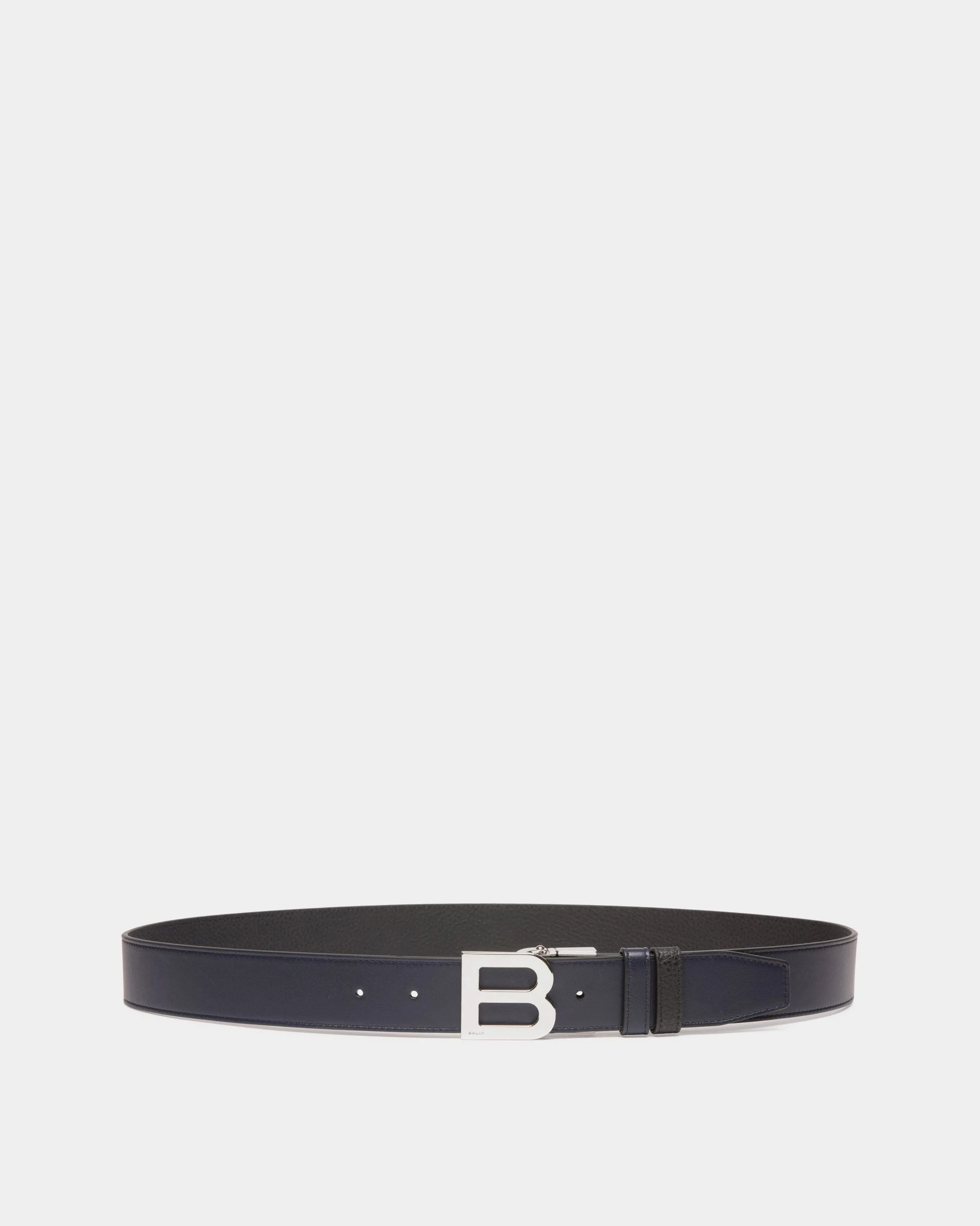 B Logo 35mm Reversible And Adjustable Belt in Navy Blue And Black Leather