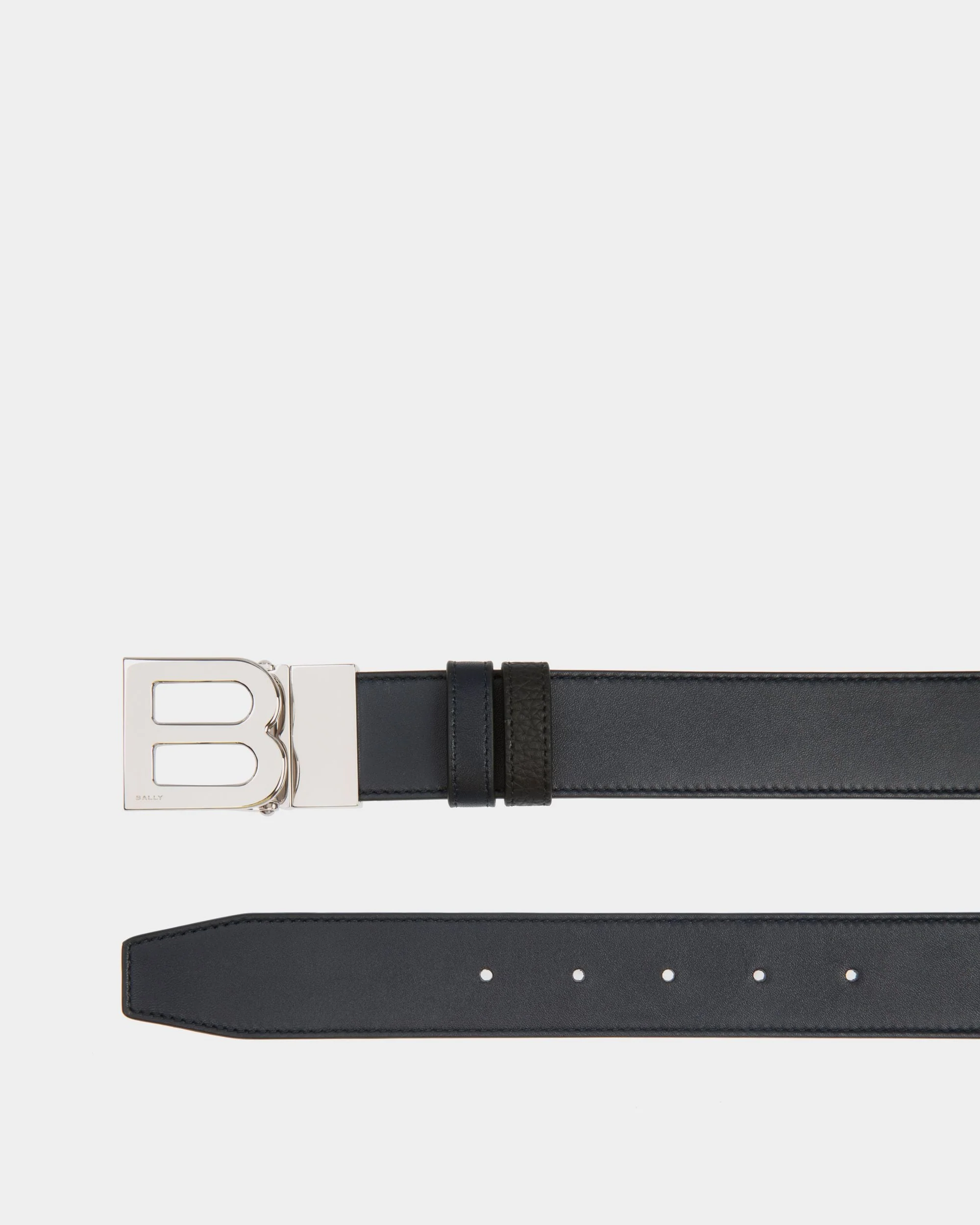 B Logo 35mm Reversible And Adjustable Belt in Navy Blue And Black Leather - Image 2