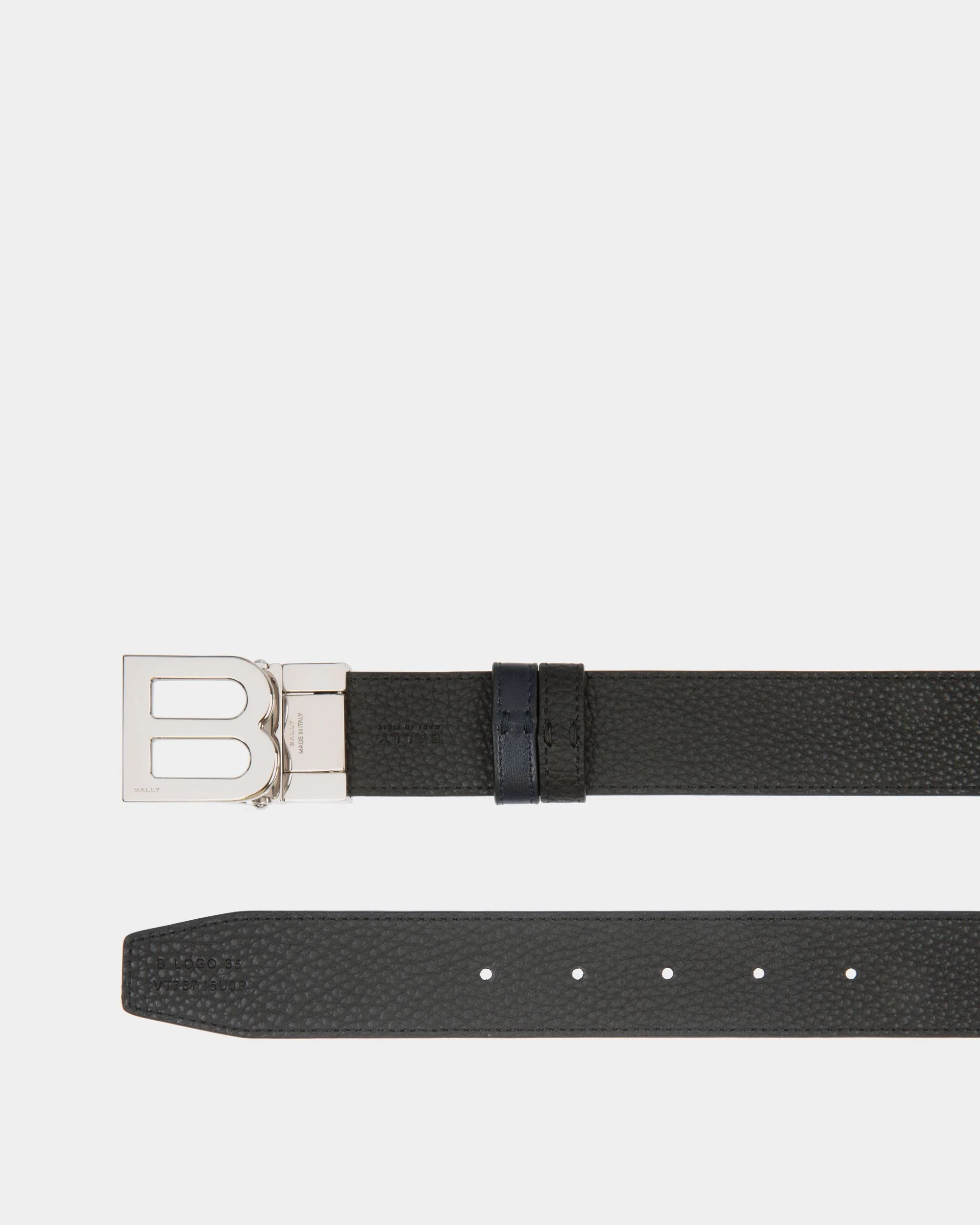 B Logo 35mm Reversible And Adjustable Belt in Navy Blue And Black Leather - Image 3