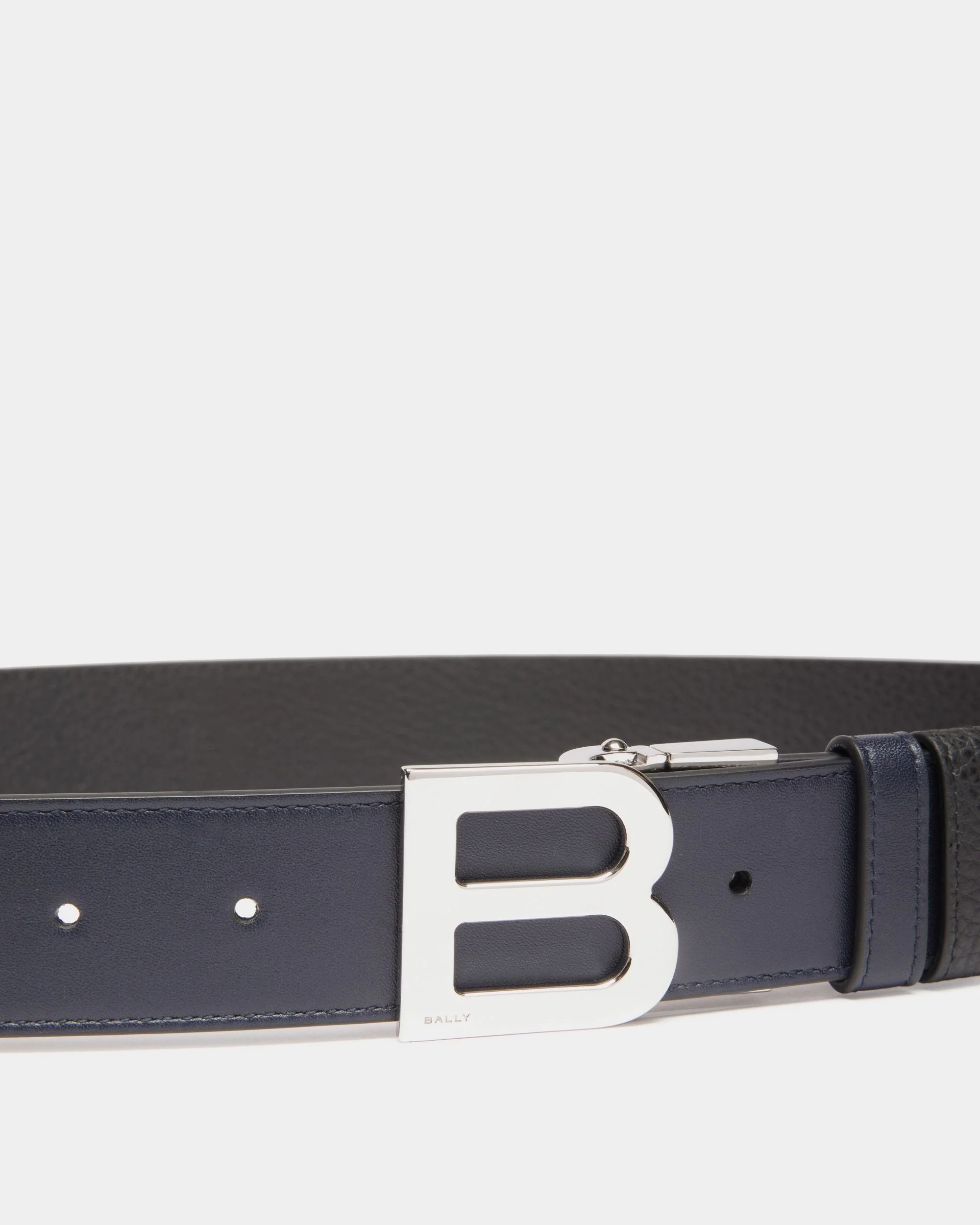 B Logo 35mm Reversible And Adjustable Belt in Navy Blue And Black Leather - Image 4