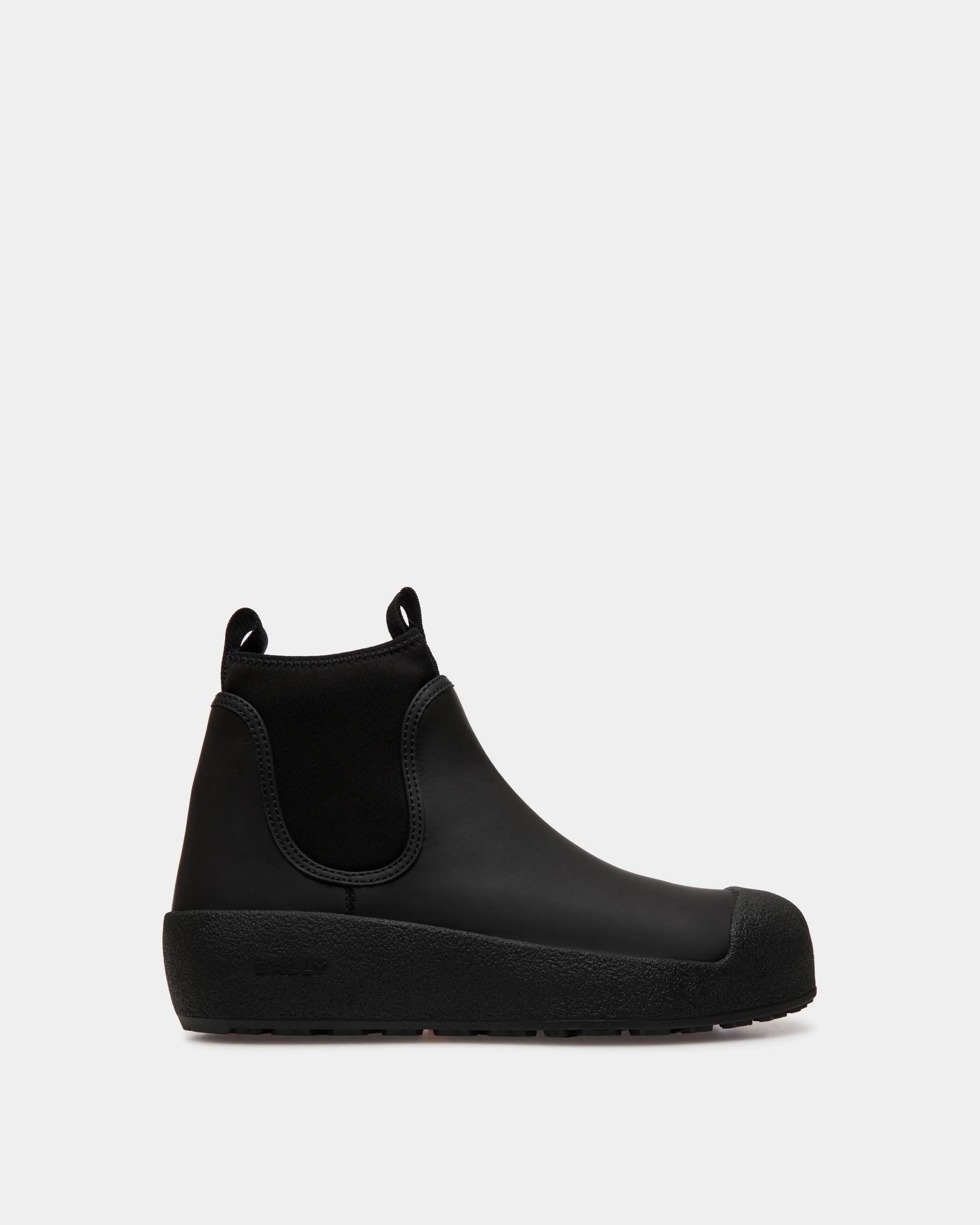 Bally Curling Bootie in Black Rubberized Leather