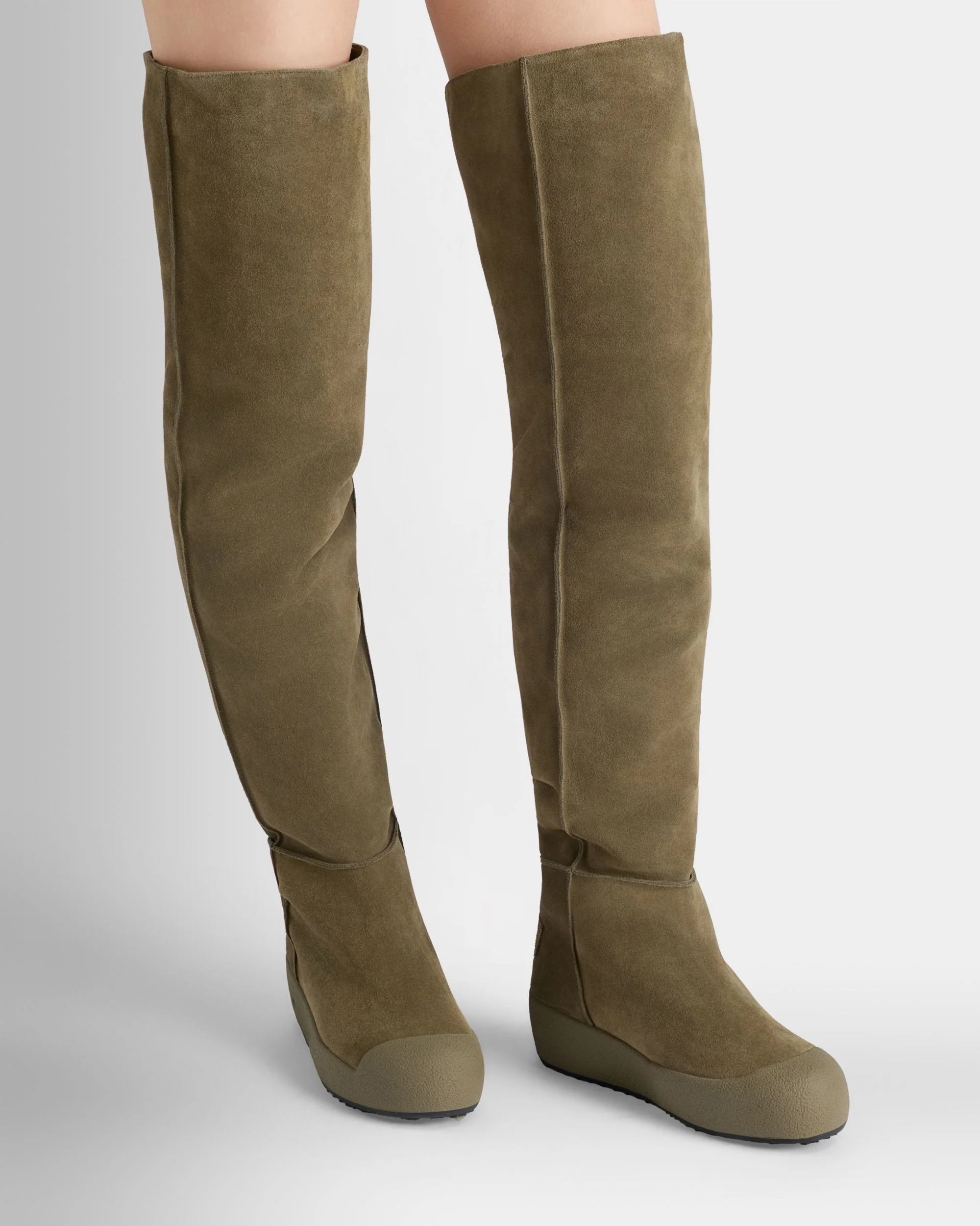 Bally Curling Over-the-knee Boot in Military Green Suede - Image 2