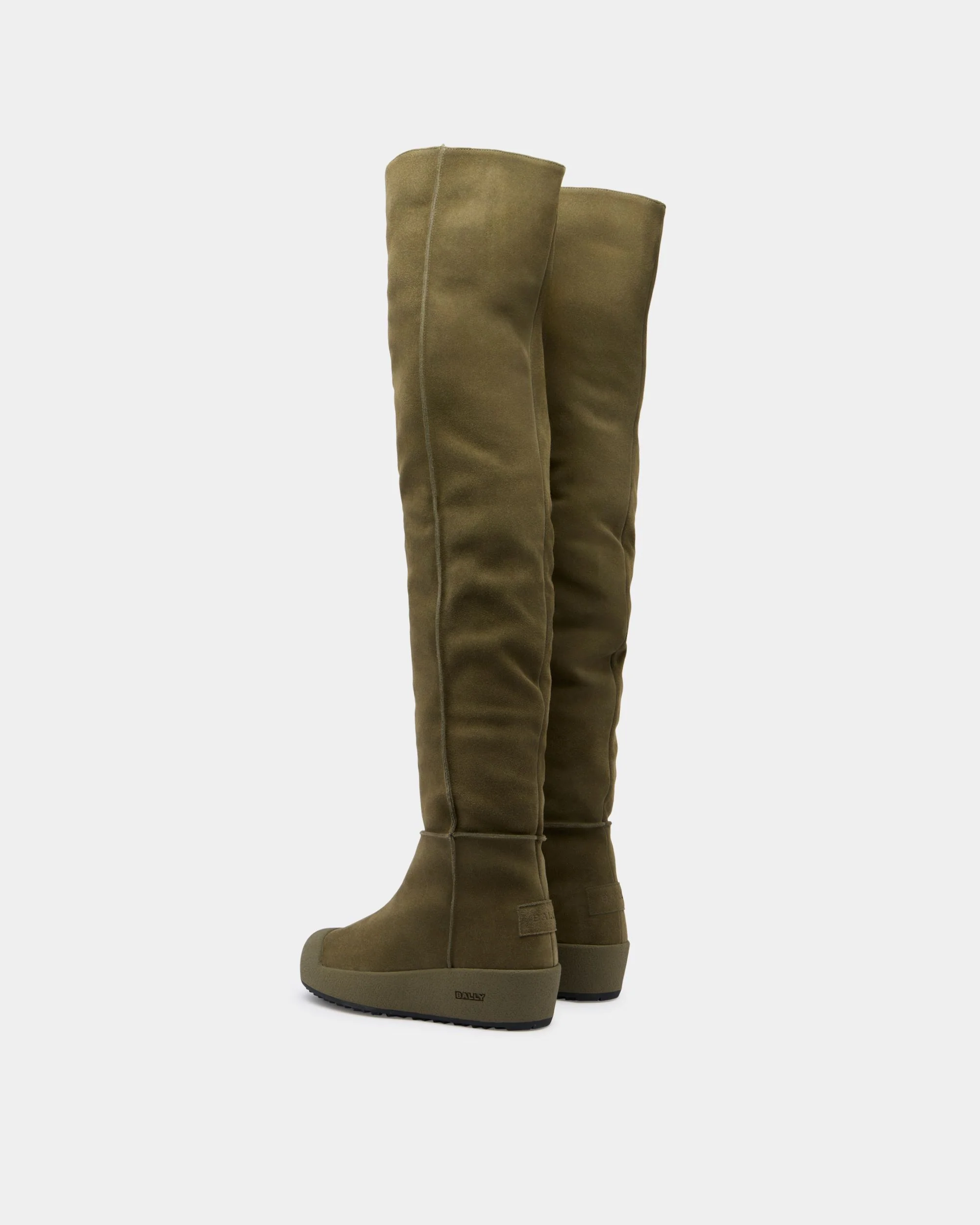 Bally Curling Over-the-knee Boot in Military Green Suede - Image 4
