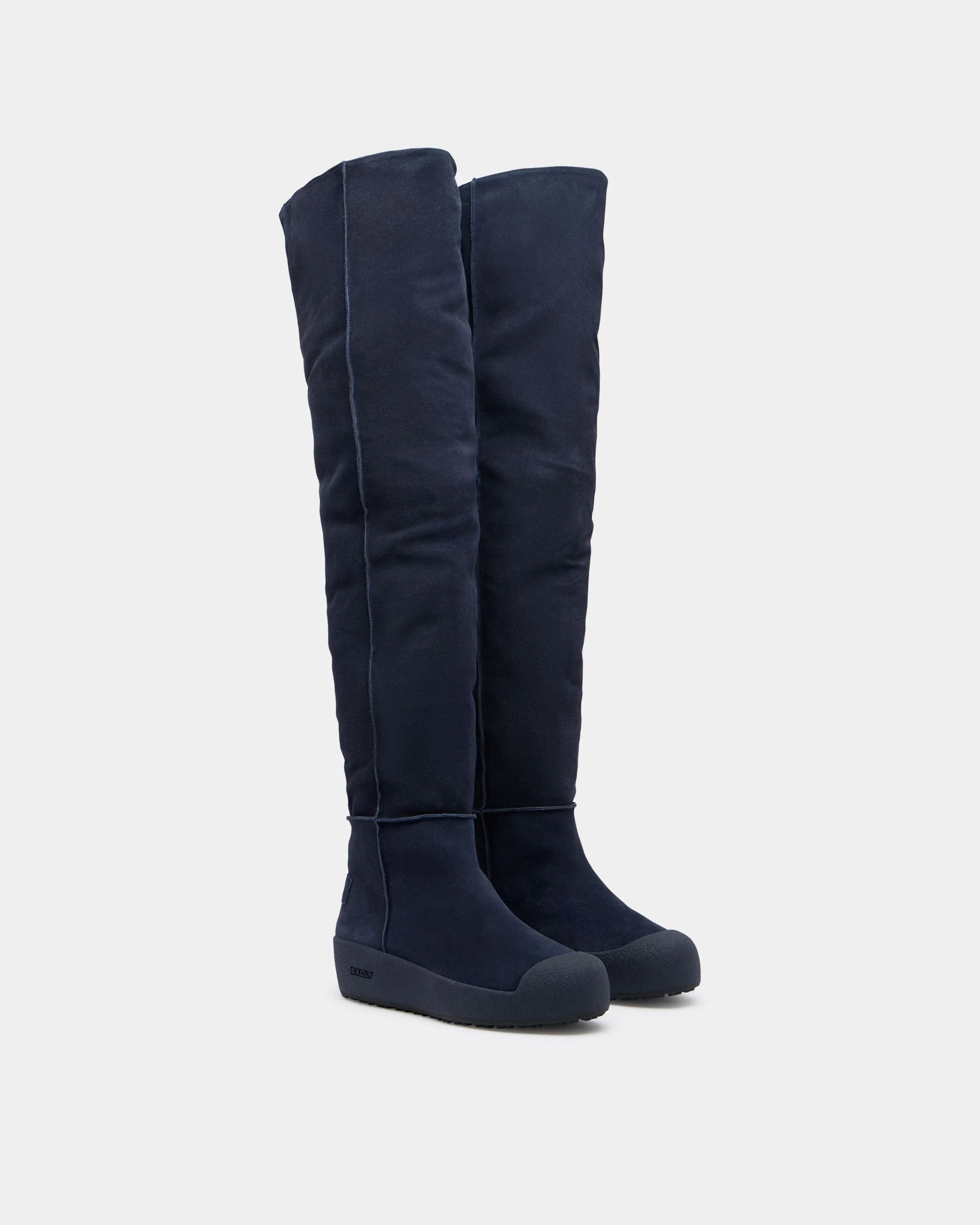 Bally Curling Over-the-knee Boot in Navy Blue Suede - Image 3