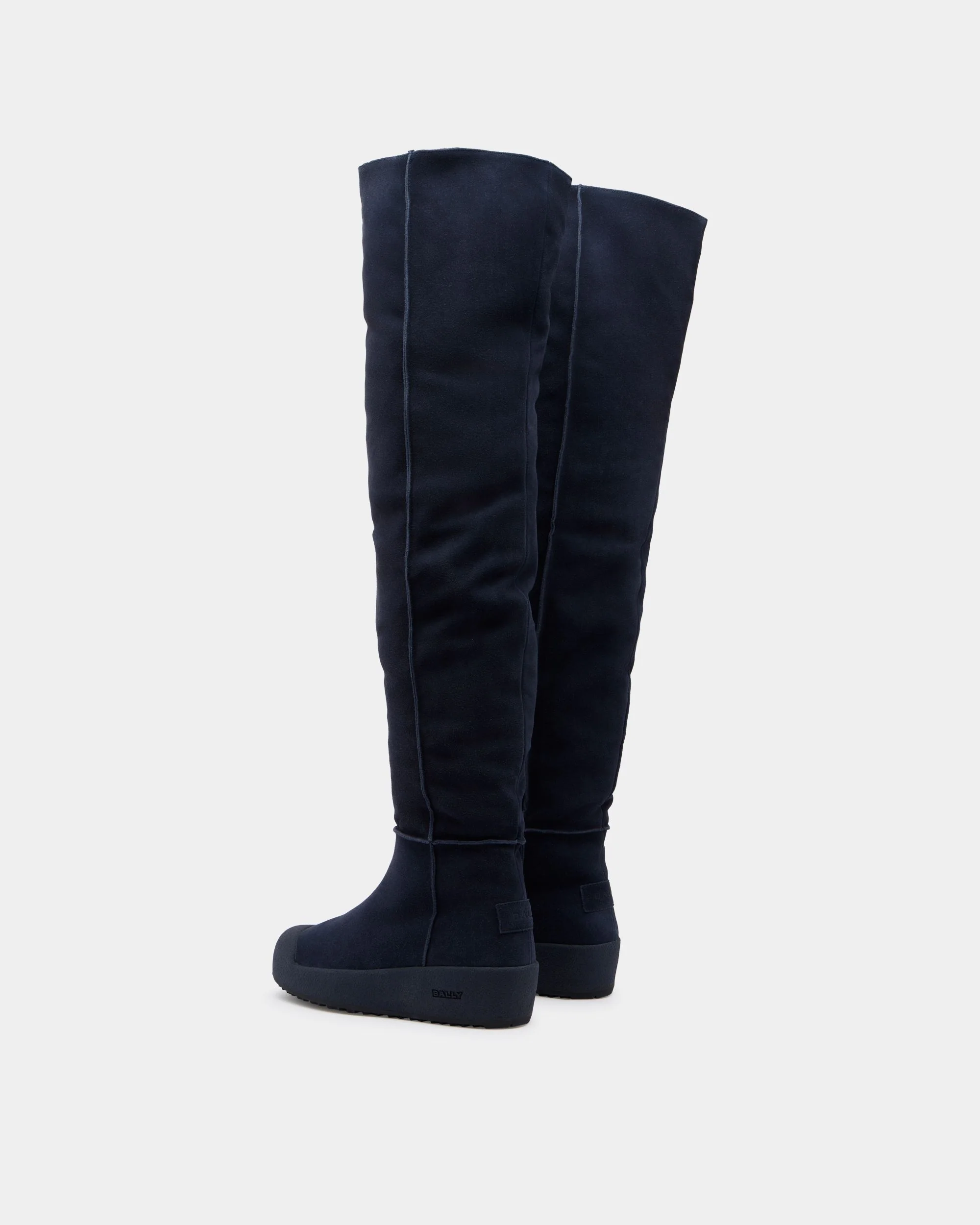 Bally Curling Over-the-knee Boot in Navy Blue Suede - Image 4