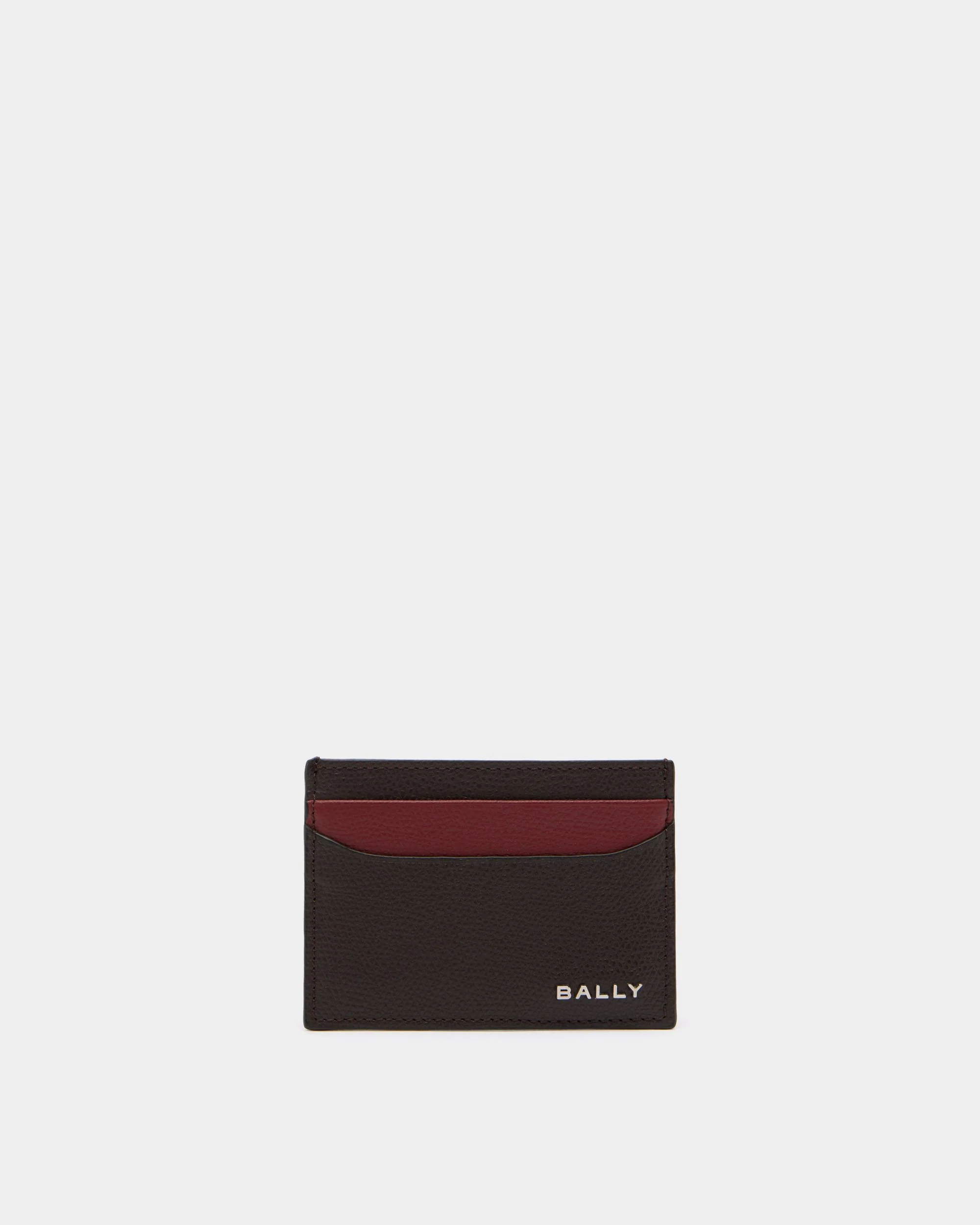 Bally Essential Card Holder in Ebano And Red Grained Leather