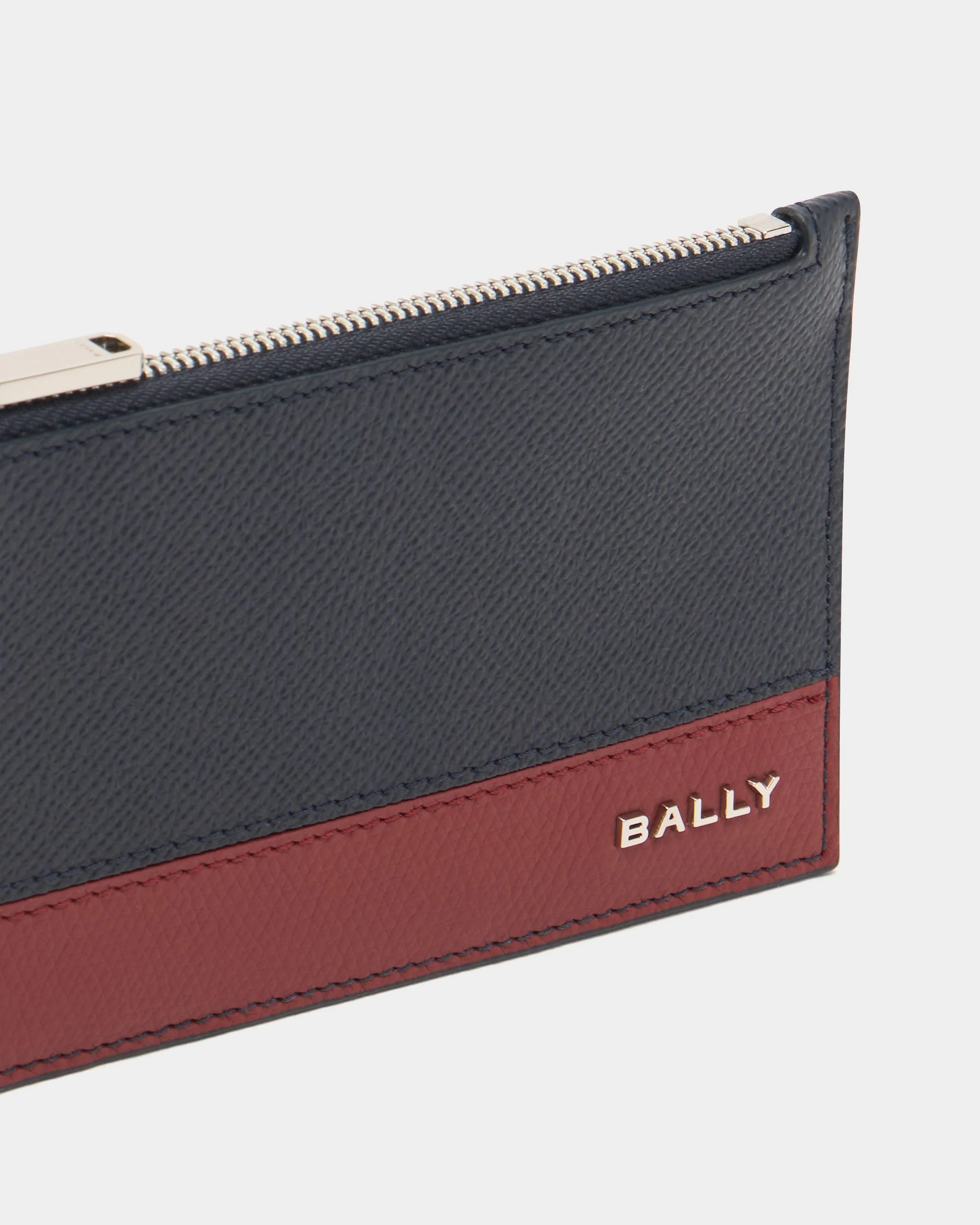 Bally Essential Card Holder in Navy Blue Grained Leather - Image 4