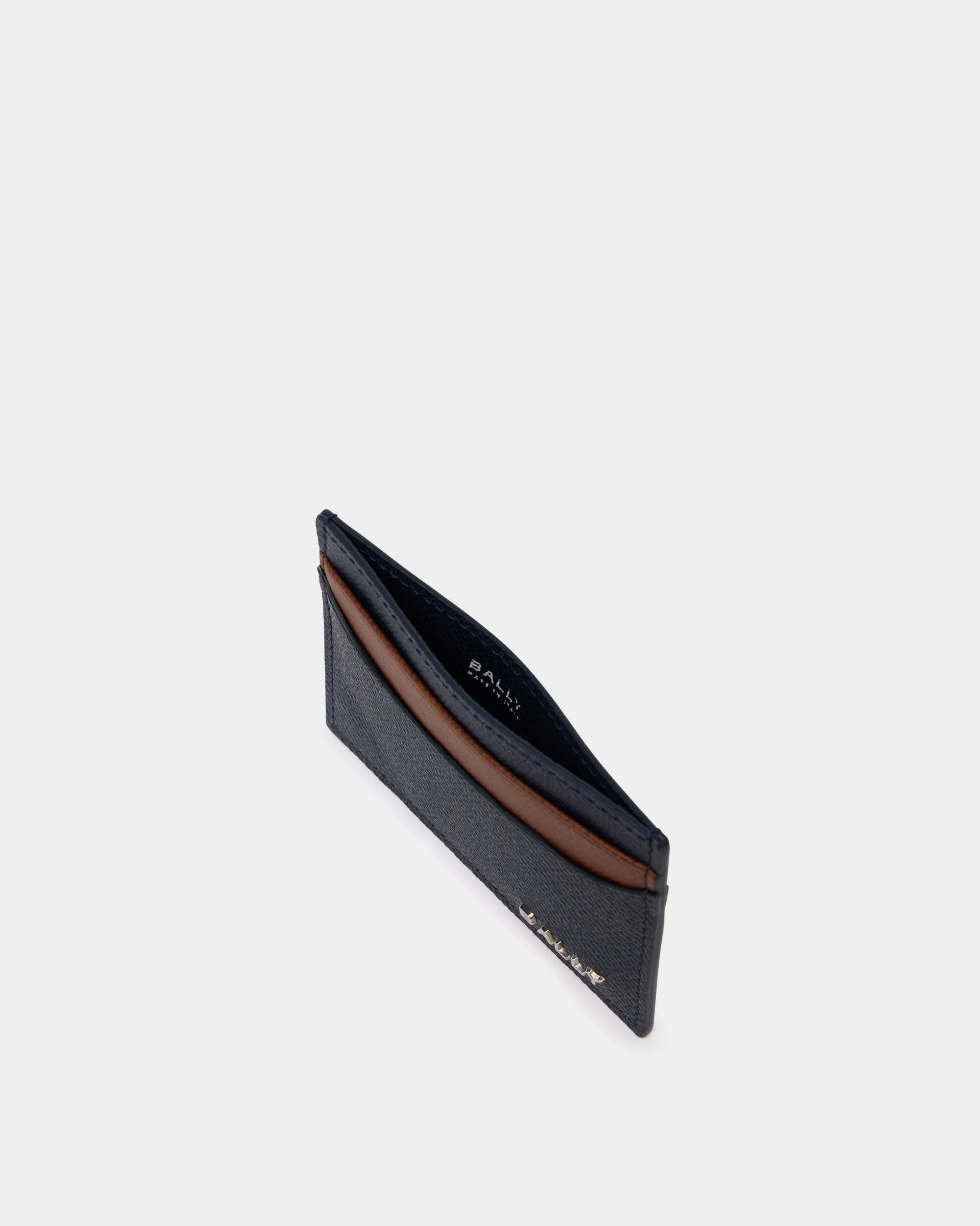 Bally Essential Card Holder in Navy Blue Grained Leather - Image 3