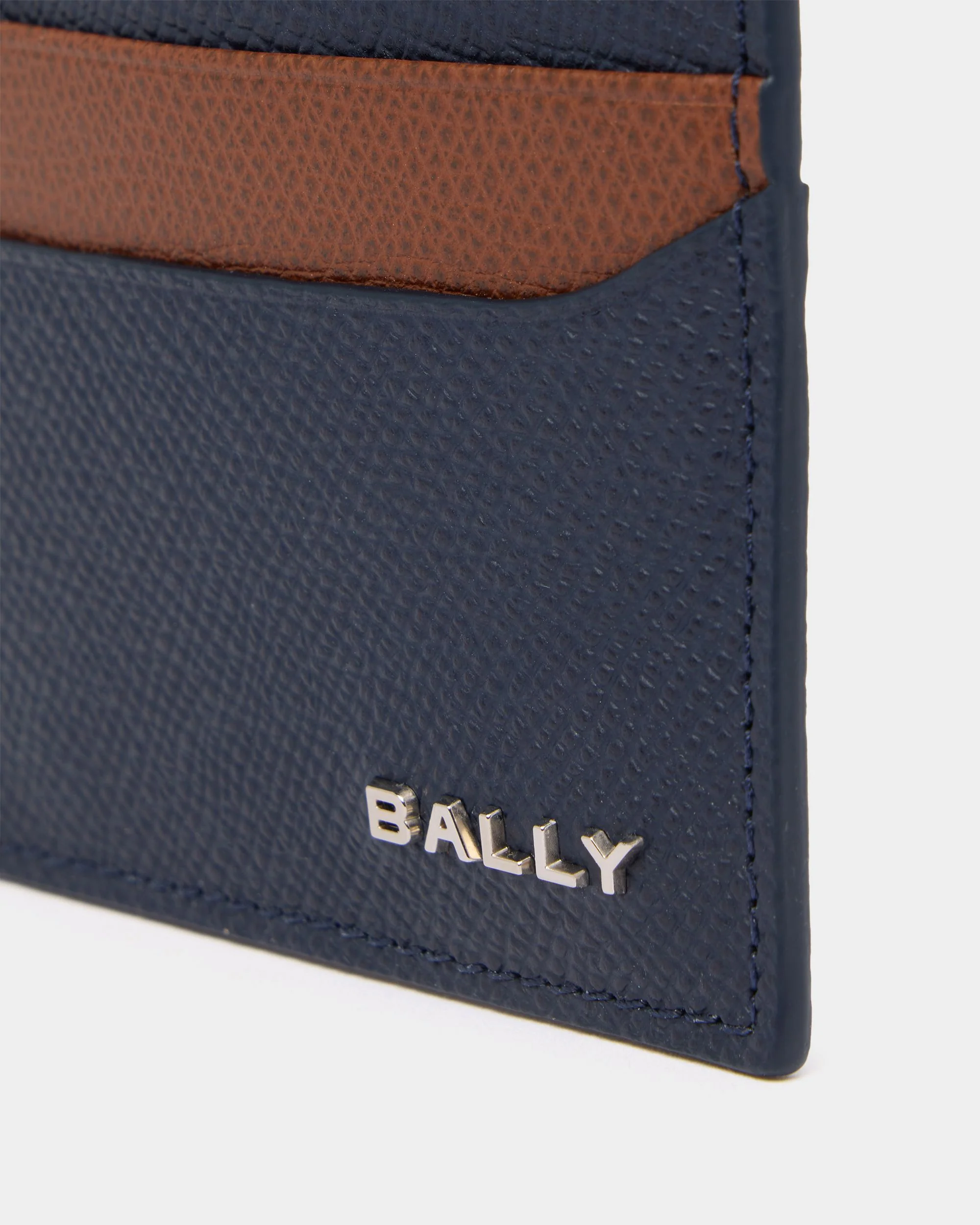 Bally Essential Card Holder in Navy Blue Grained Leather - Image 4