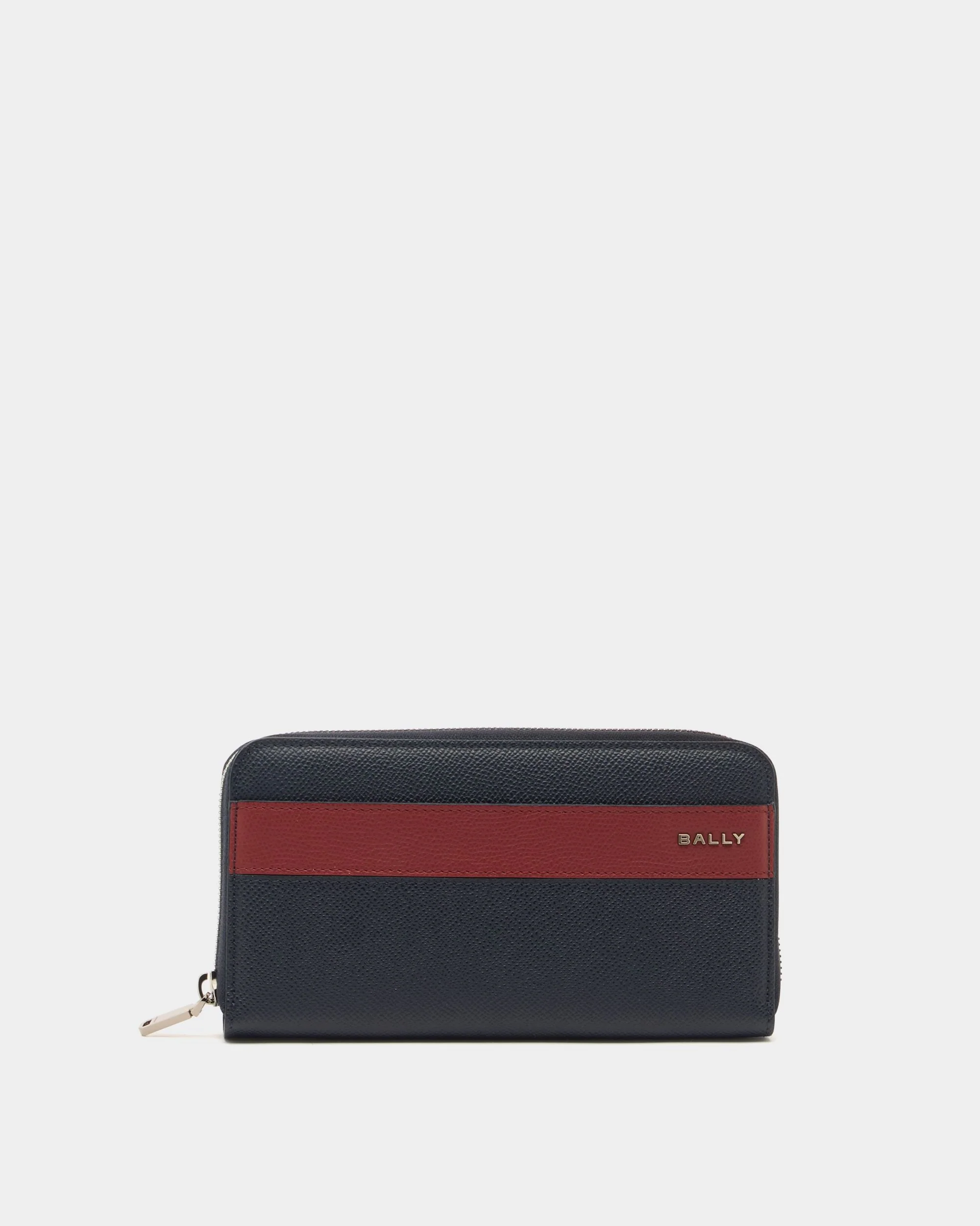Bally Essential Zip Around Wallet in Navy Blue Grained Leather