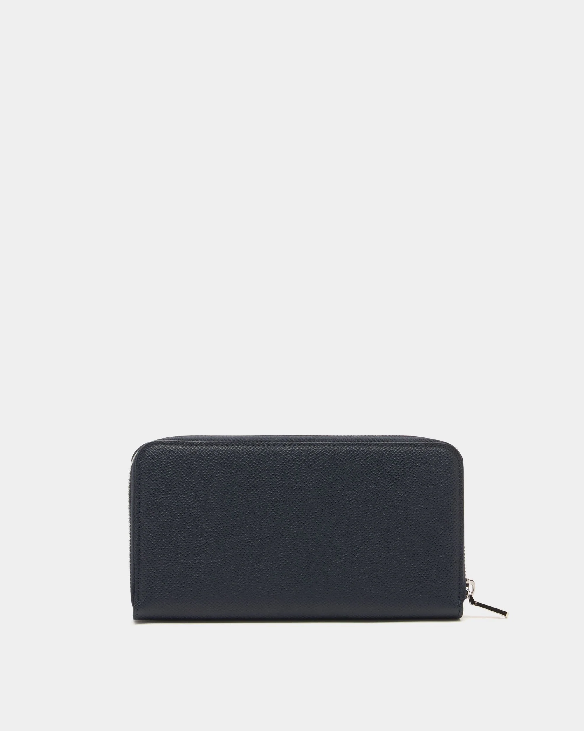 Bally Essential Zip Around Wallet in Navy Blue Grained Leather - Image 2