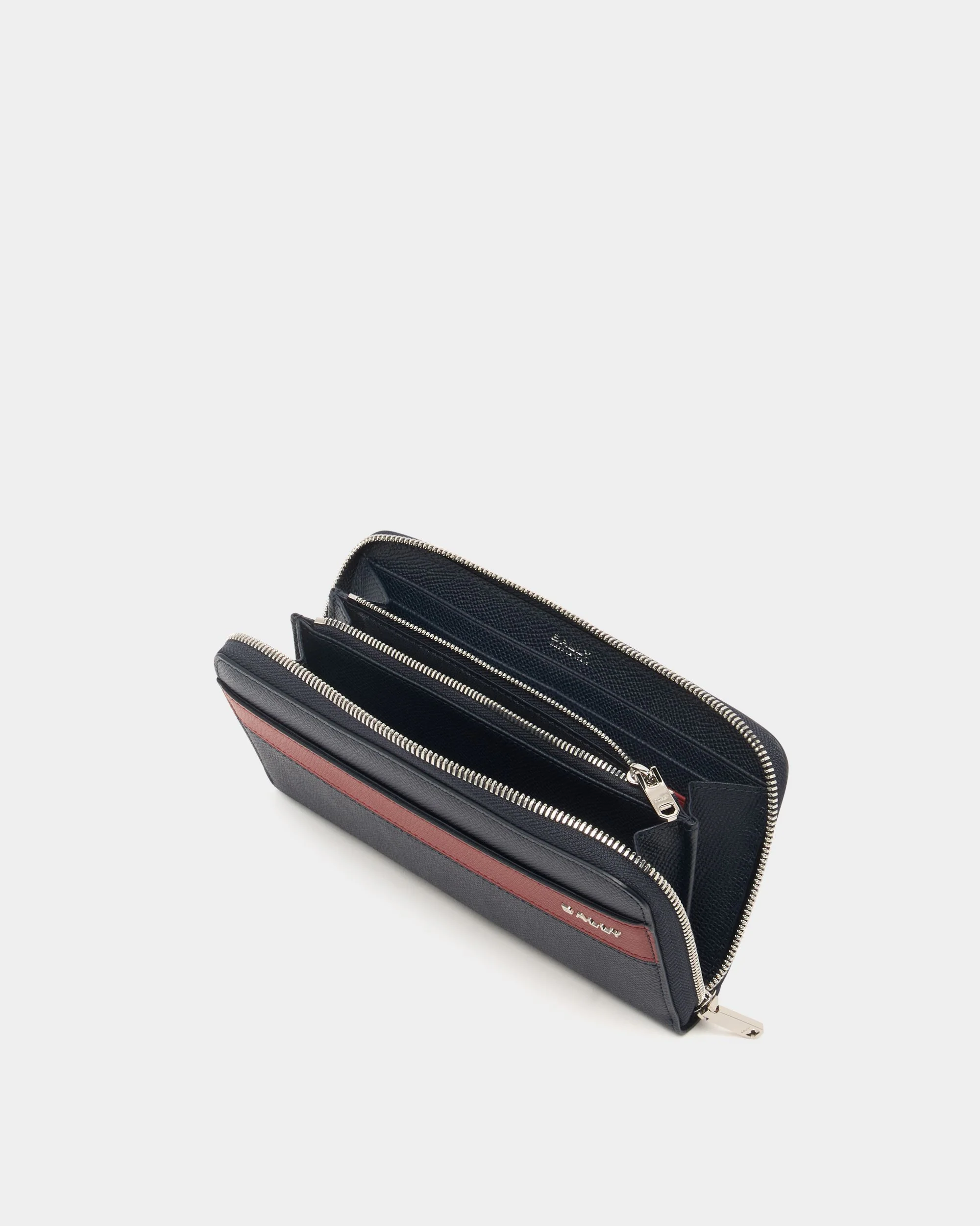 Bally Essential Zip Around Wallet in Navy Blue Grained Leather - Image 3