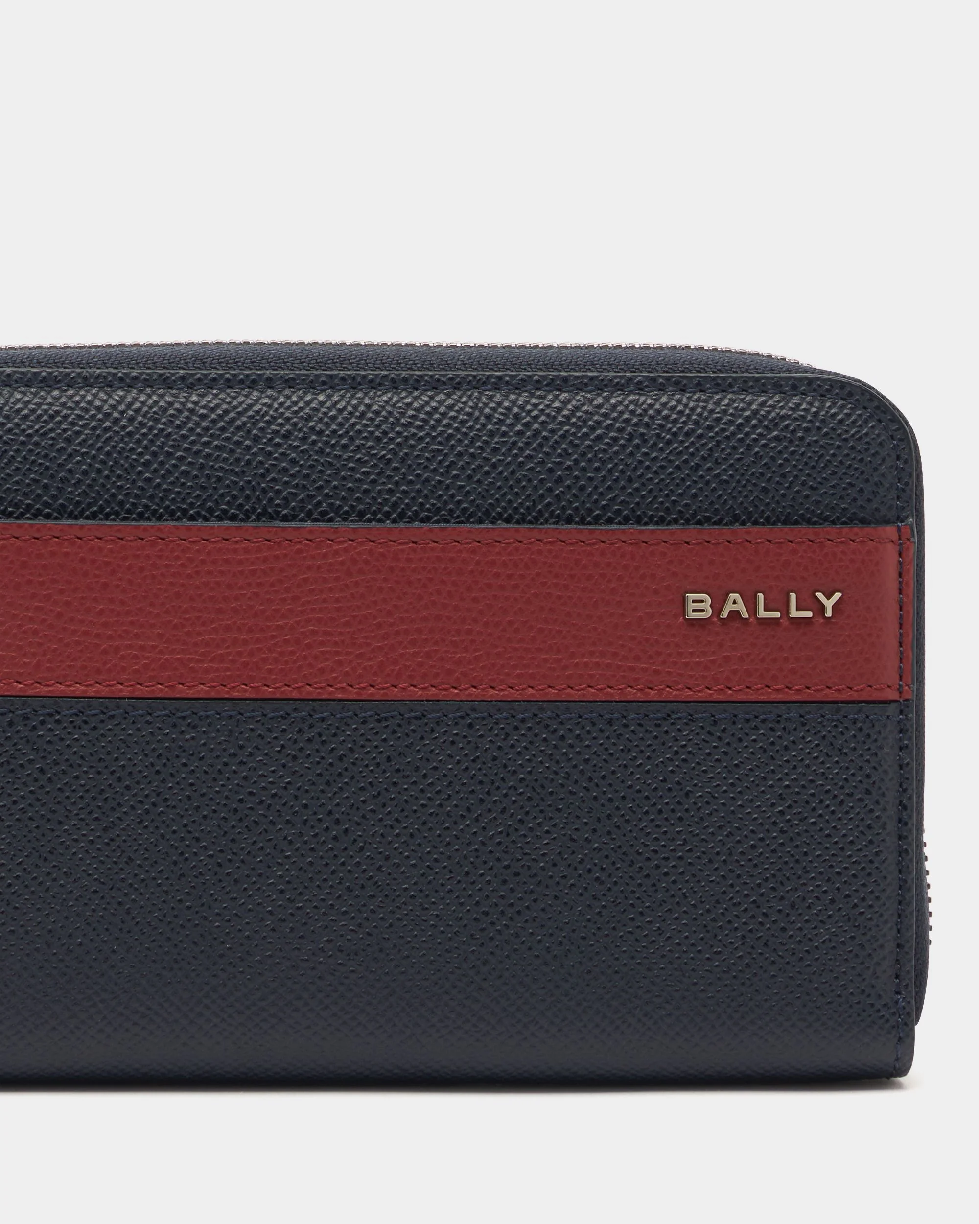 Bally Essential Zip Around Wallet in Navy Blue Grained Leather - Image 4