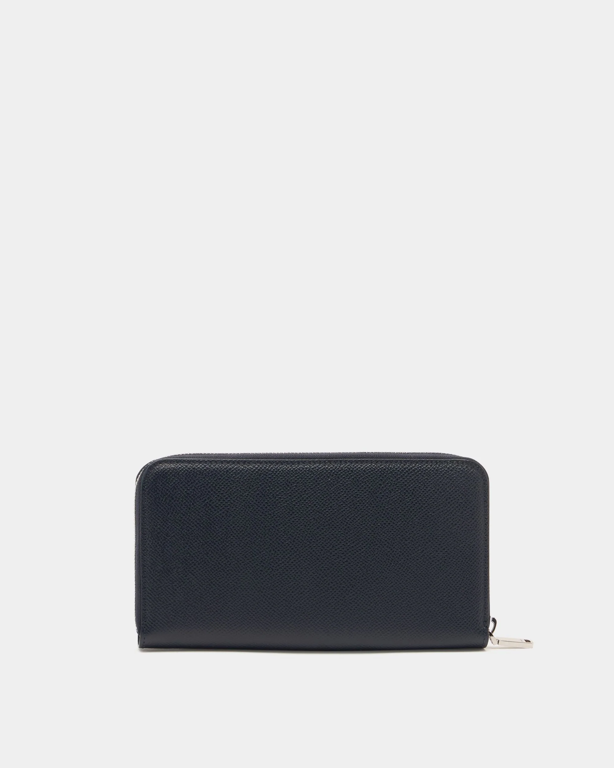 Bally Essential Zip Around Wallet in Navy Blue Grained Leather - Image 2