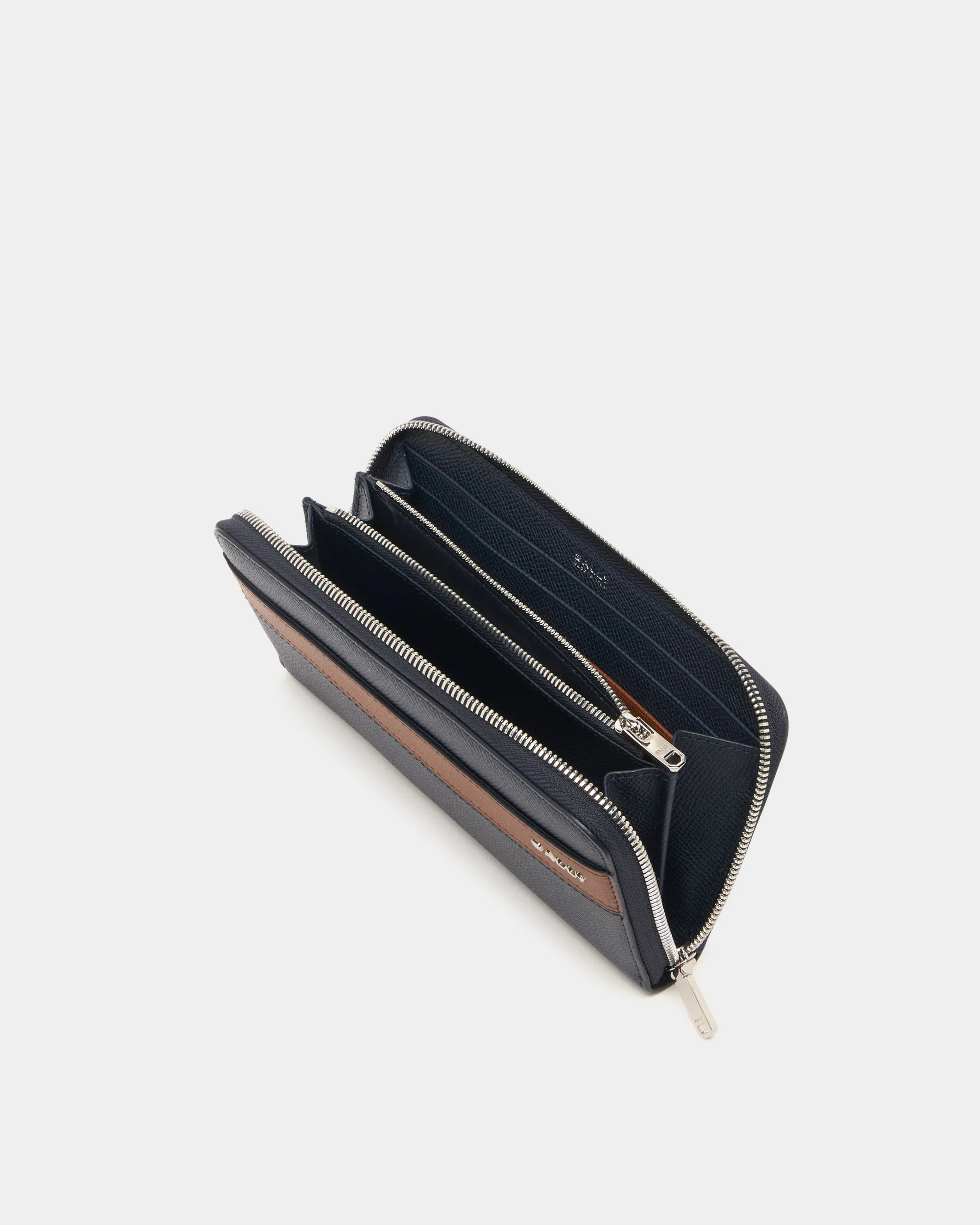 Bally Essential Zip Around Wallet in Navy Blue Grained Leather - Image 3