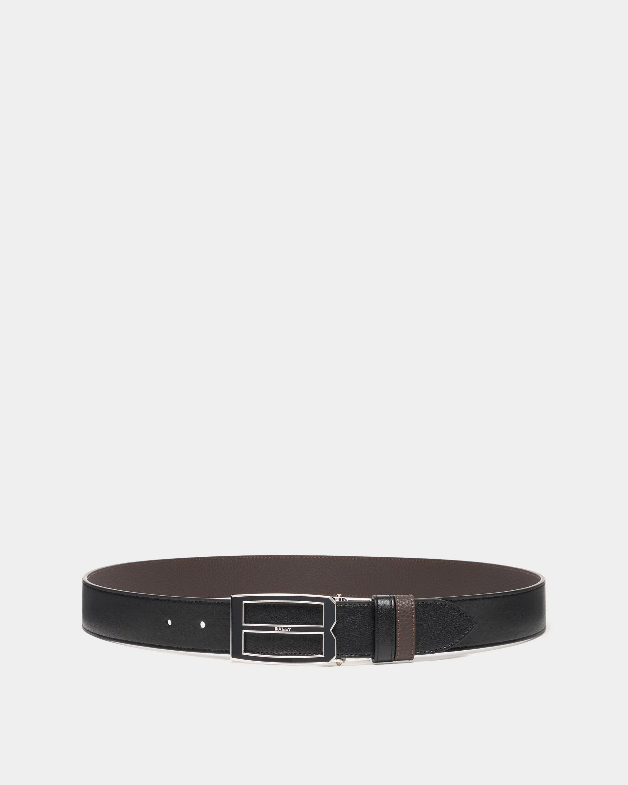 Bally Iconic Buckle Adjustable And Reversible Belt in Black and Ebano Leather