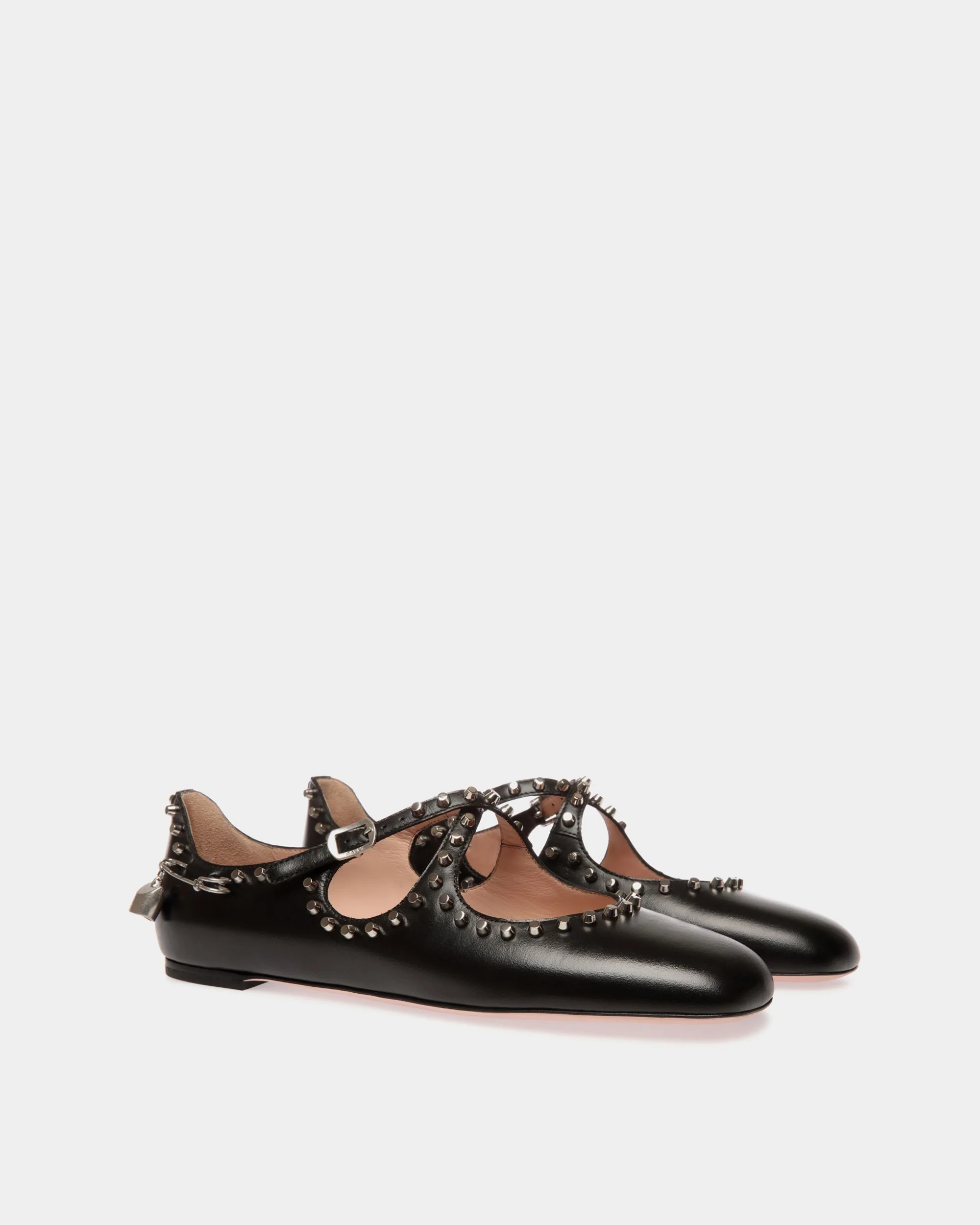 Ballyrina Flat in Black Leather with Studs - Image 3