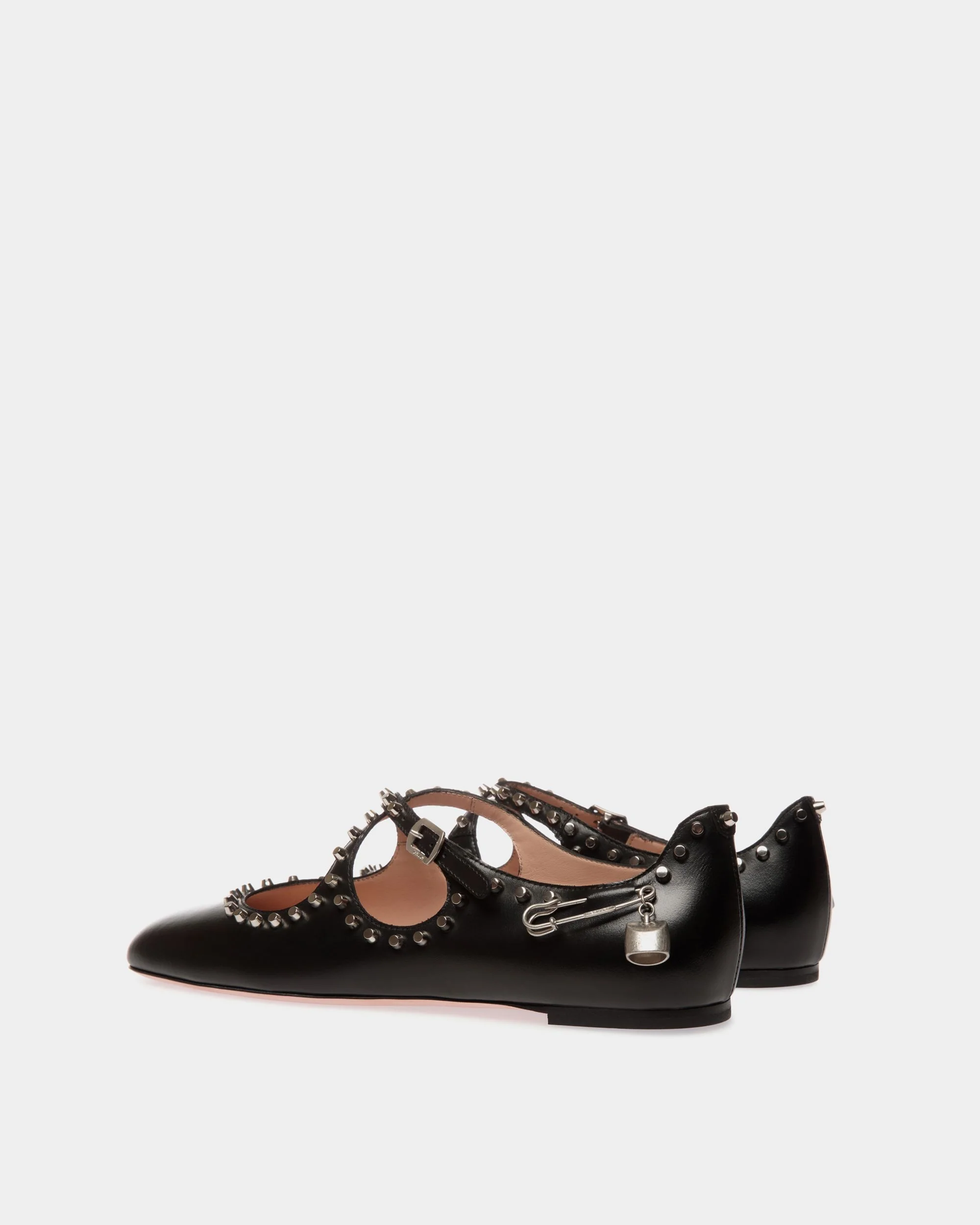 Ballyrina Flat in Black Leather with Studs - Image 4