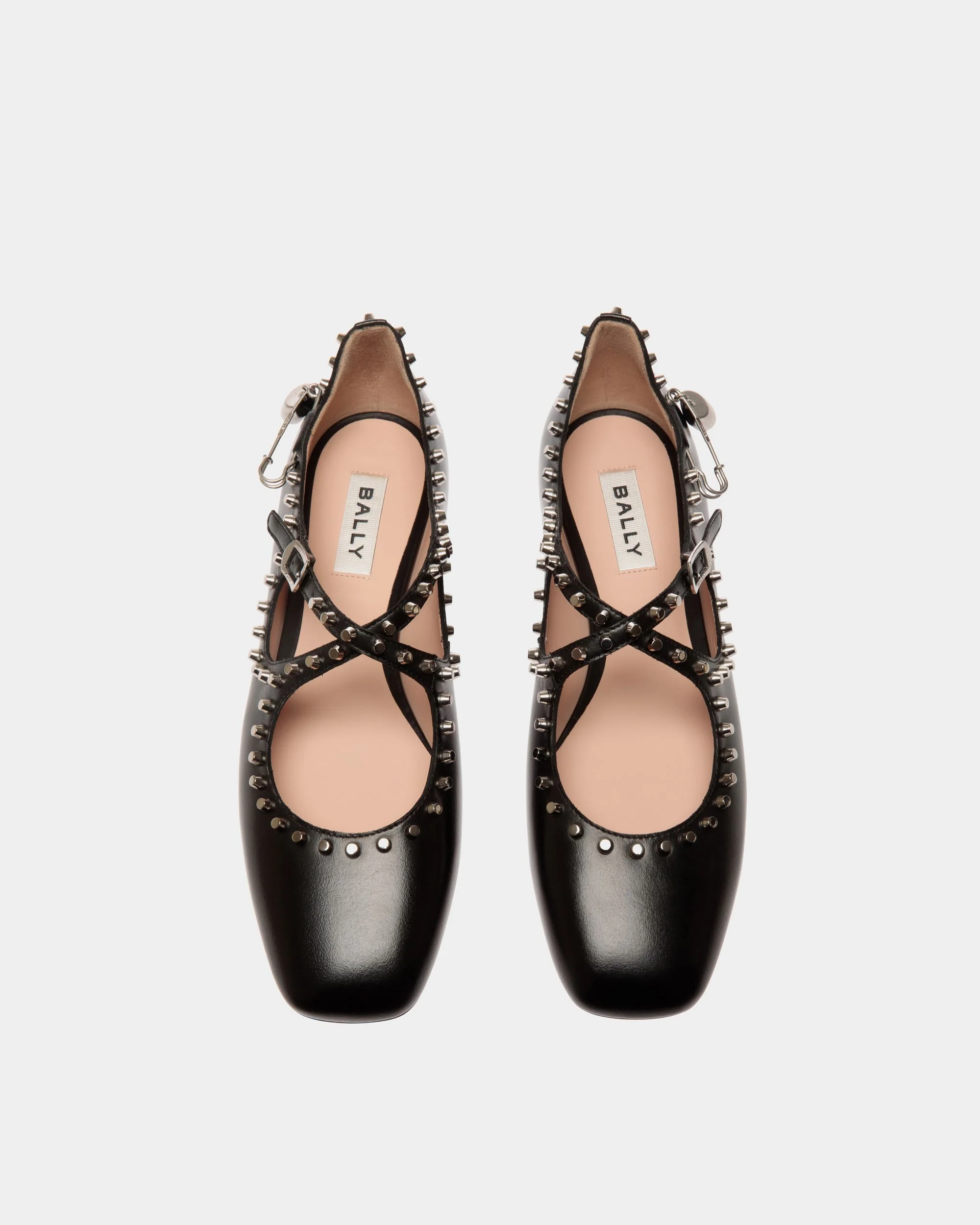 Ballyrina Flat in Black Leather with Studs - Image 5