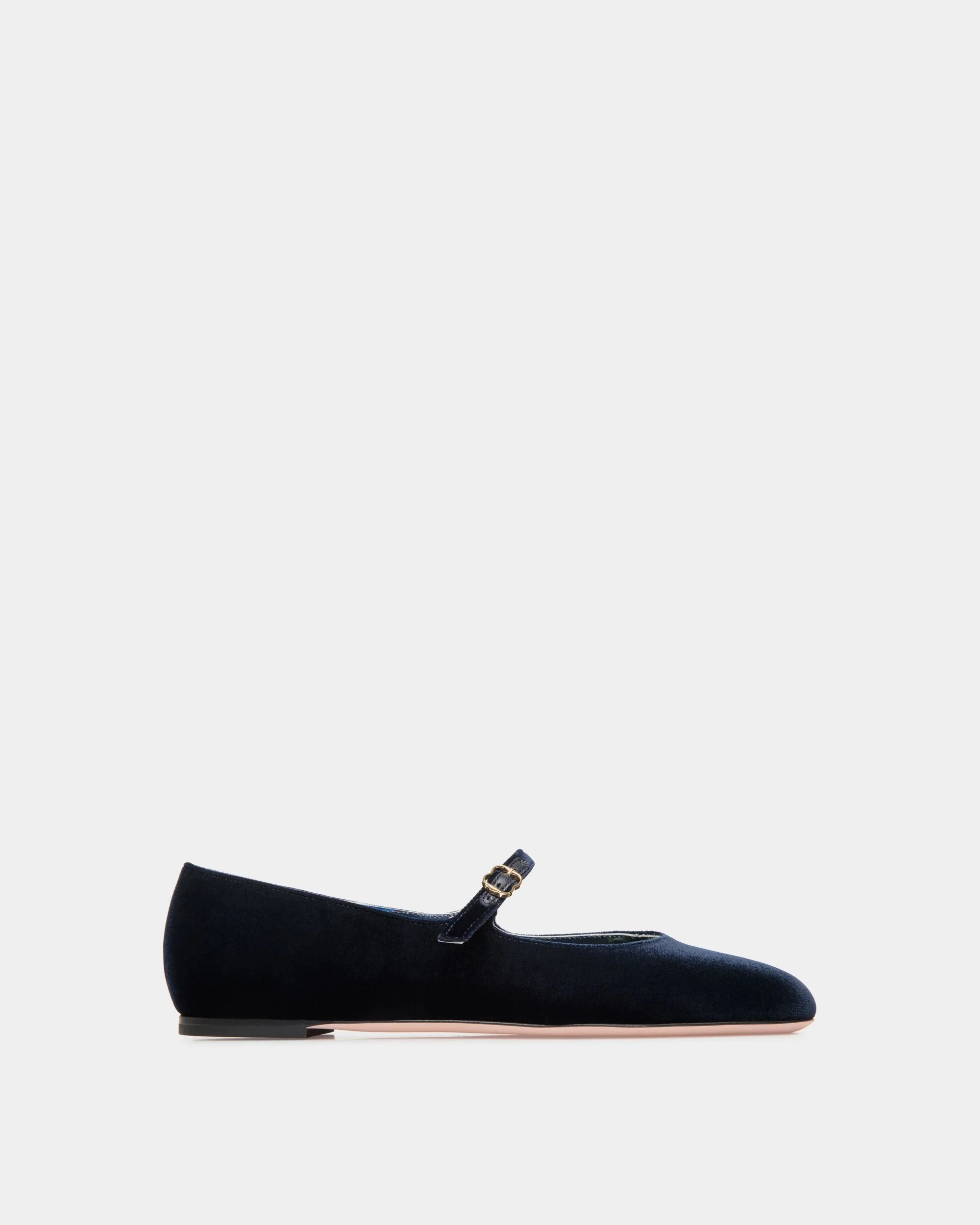 Ballyrina Flat in Navy Blue Velvet Fabric