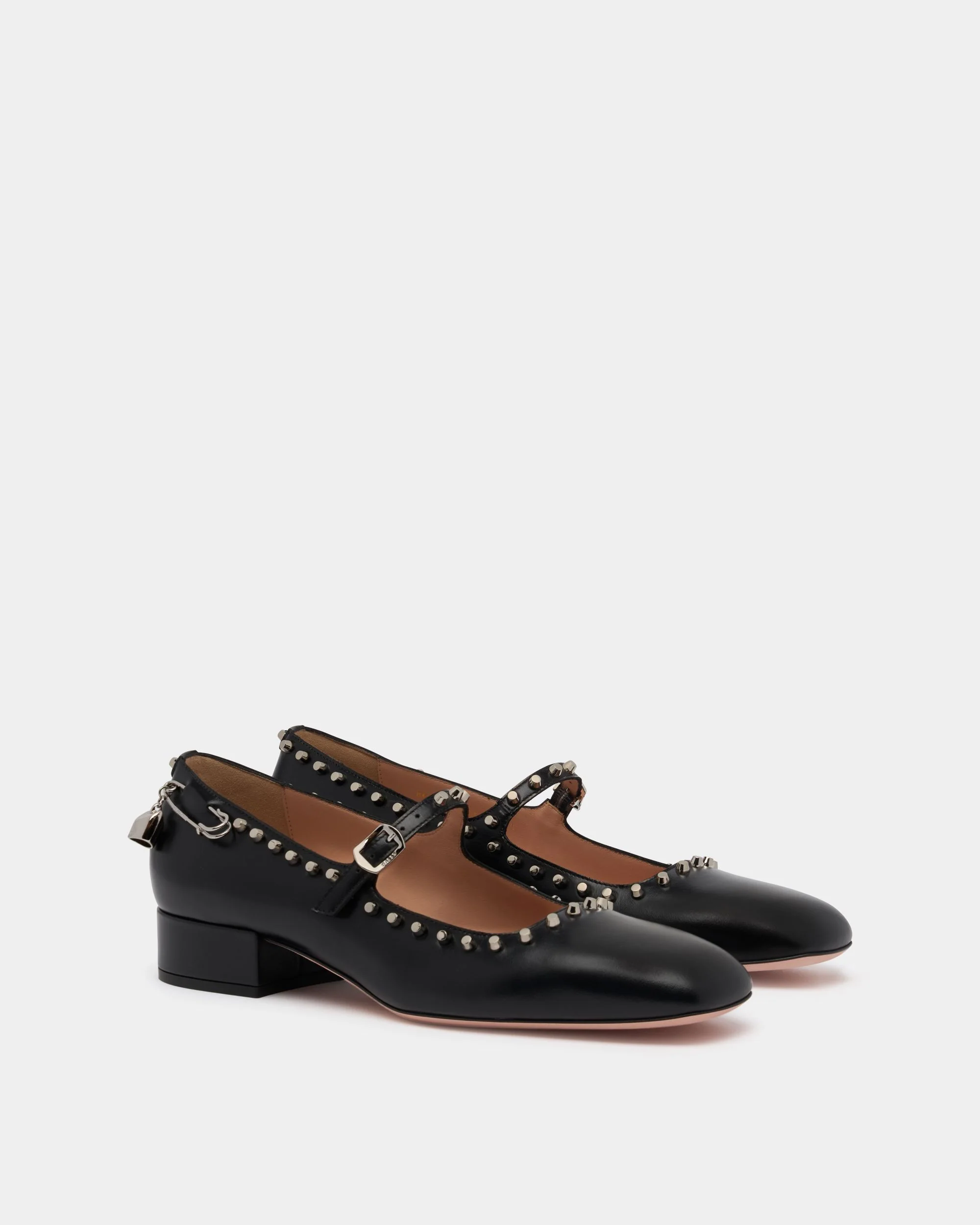 Ballyrina Pump in Black Leather with Studs - Image 2