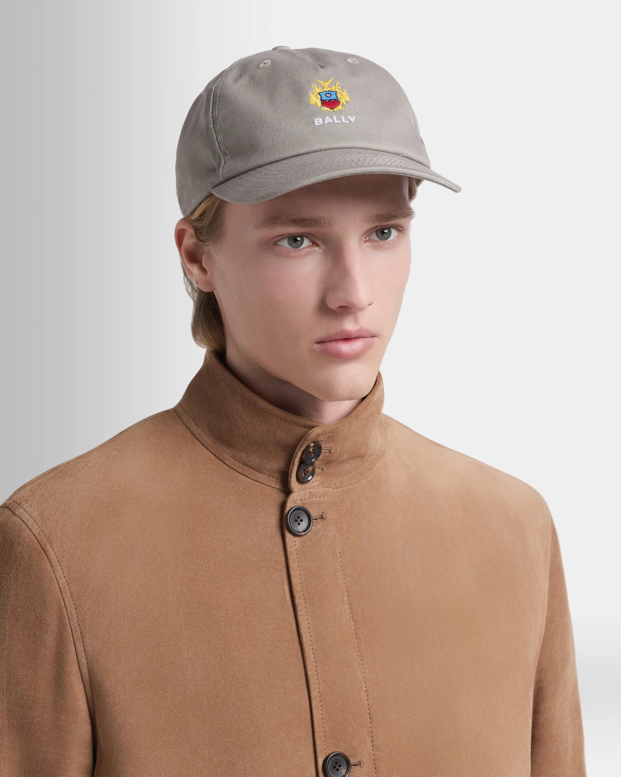 Baseball Hat in Grey Melange Cotton With the Bally Crest - Image 2