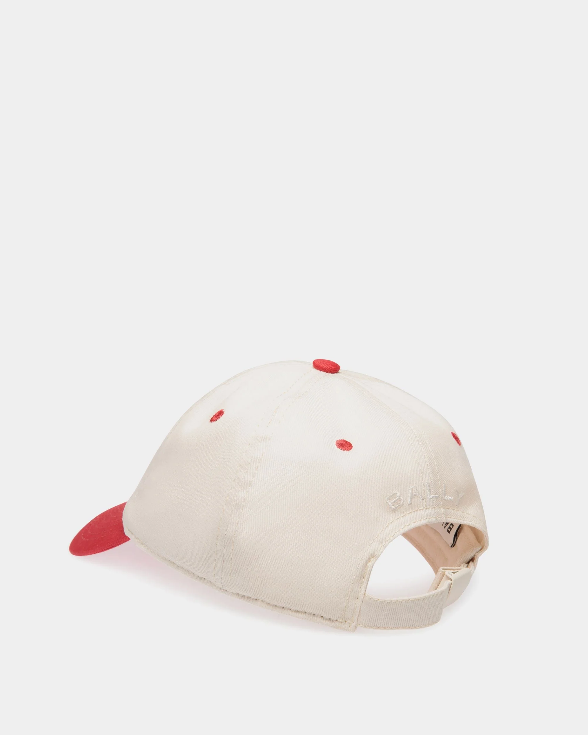 Baseball Hat in Ivory And Red Cotton with Bally Cake Embroidery - Image 3