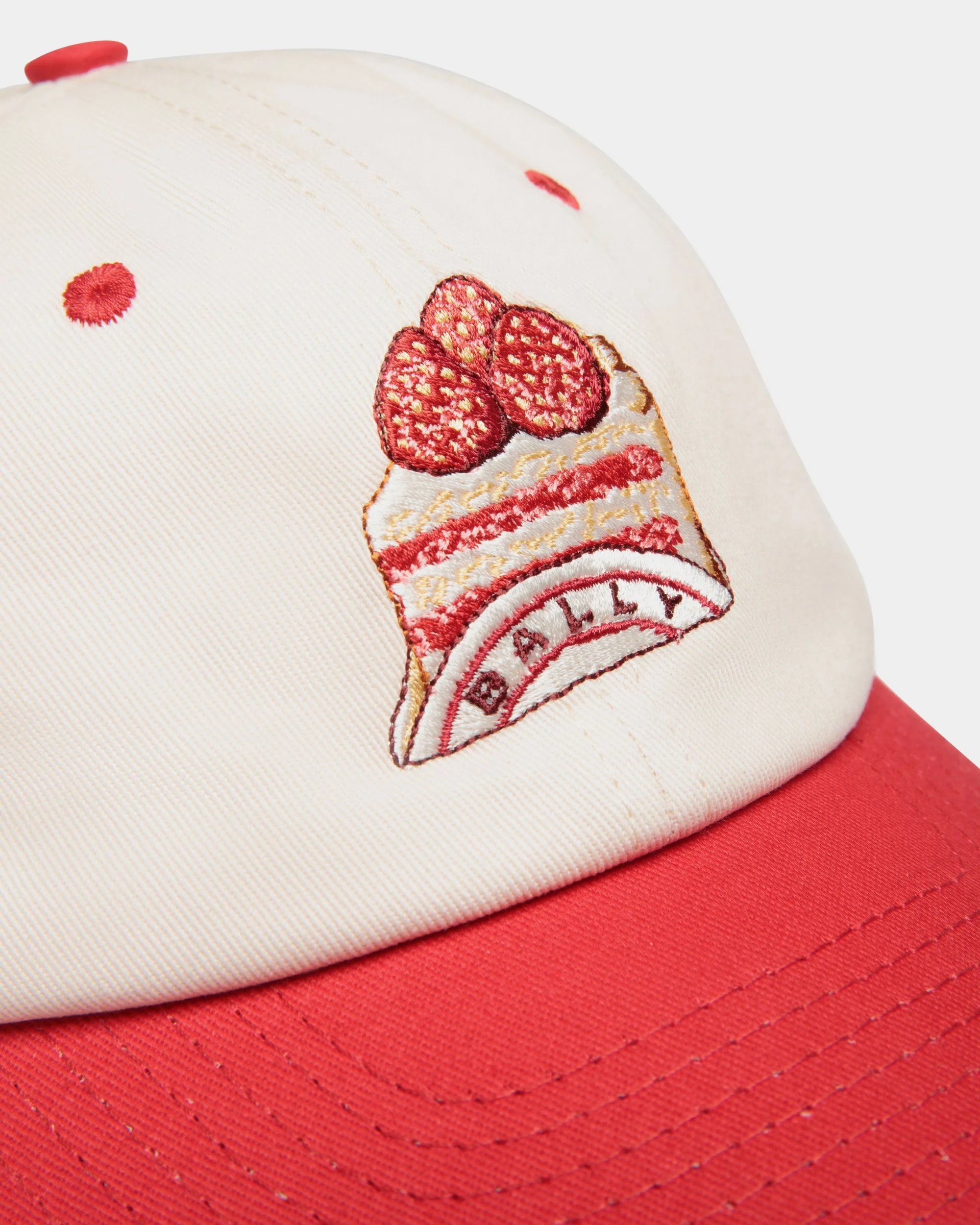 Baseball Hat in Ivory And Red Cotton with Bally Cake Embroidery - Image 4