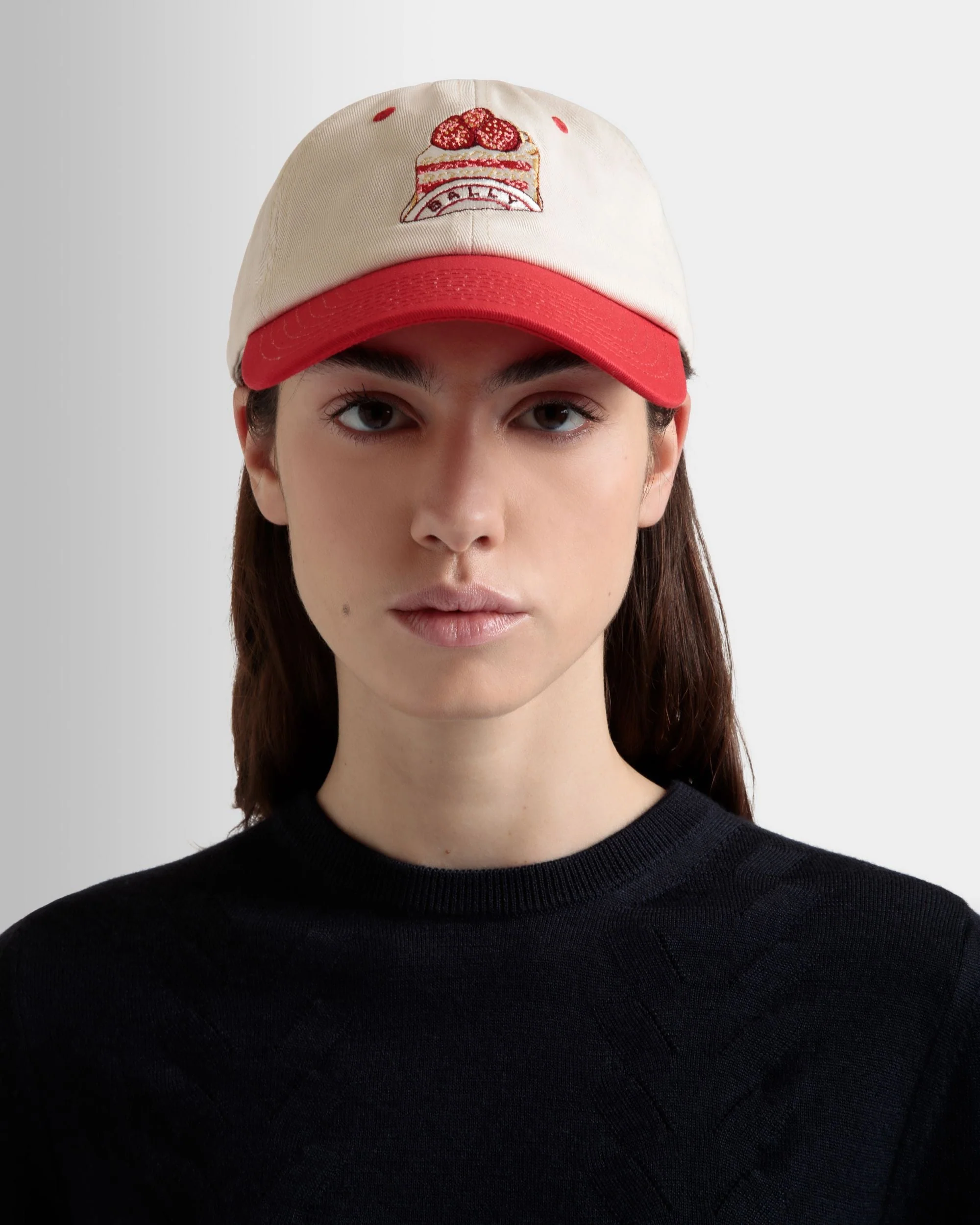 Baseball Hat in Ivory And Red Cotton with Bally Cake Embroidery - Image 5