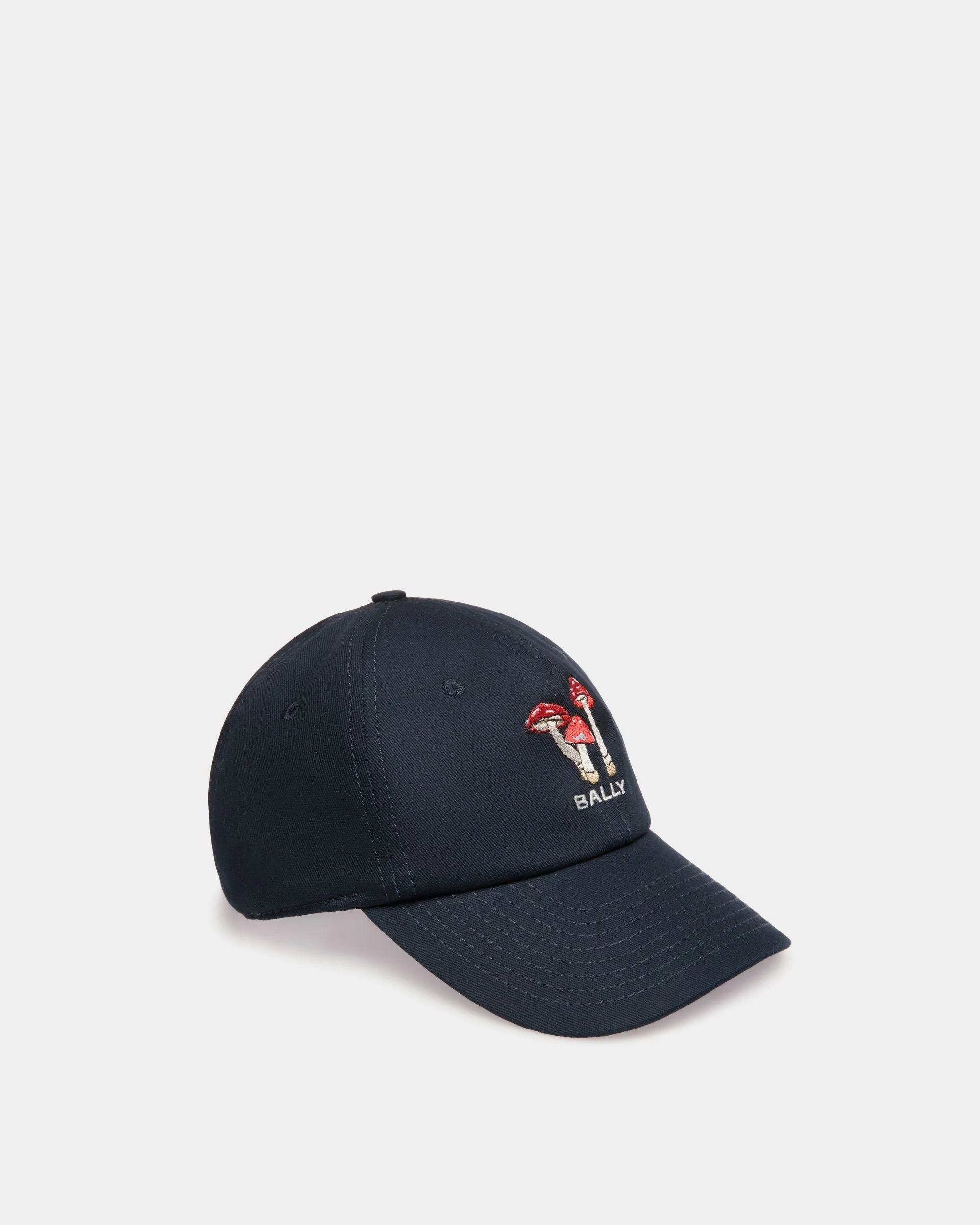 Baseball Hat With Enchanting Mushrooms in Navy Blue Cotton