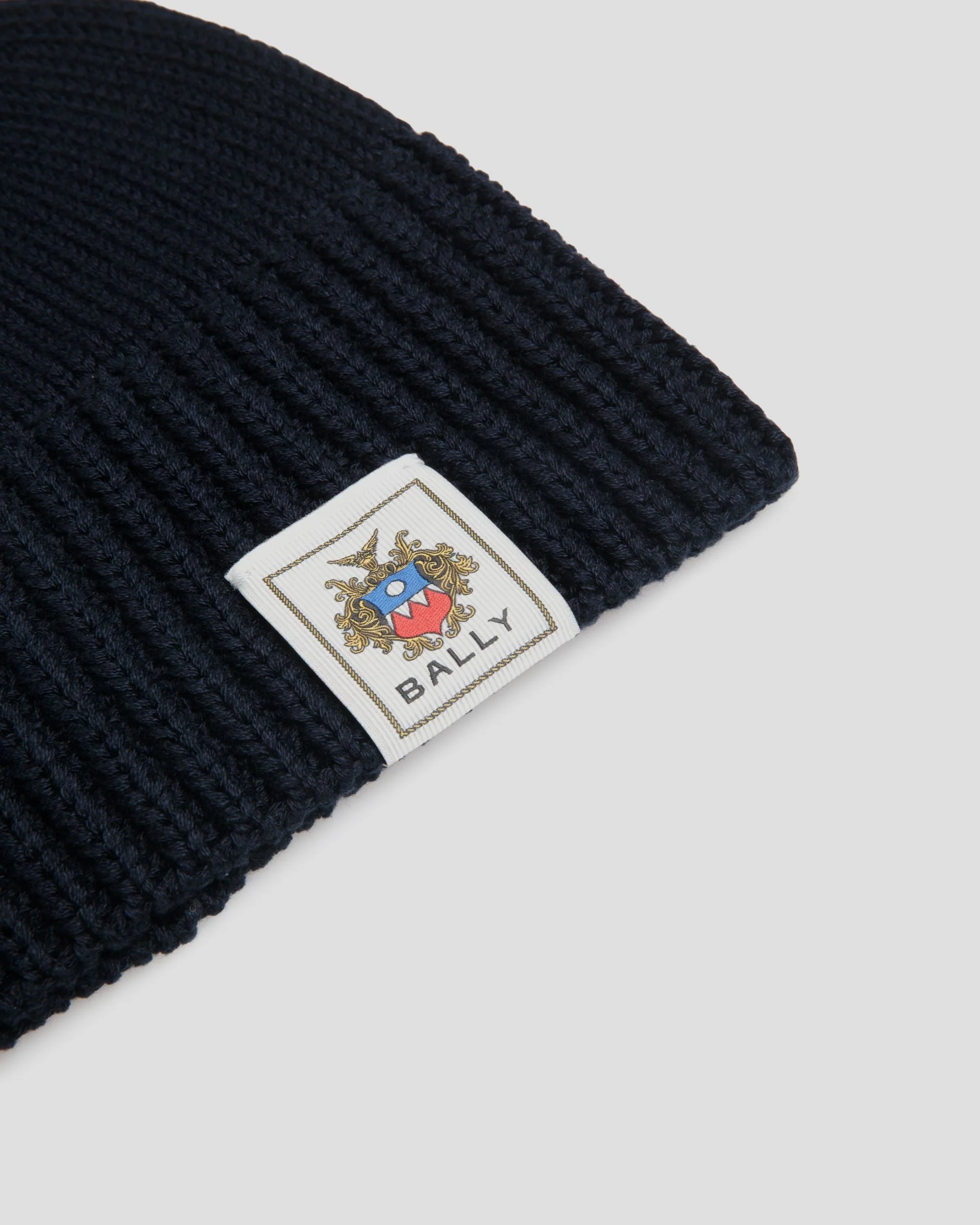 Beanie With Bally Crest in Navy Blue Cotton - Image 3