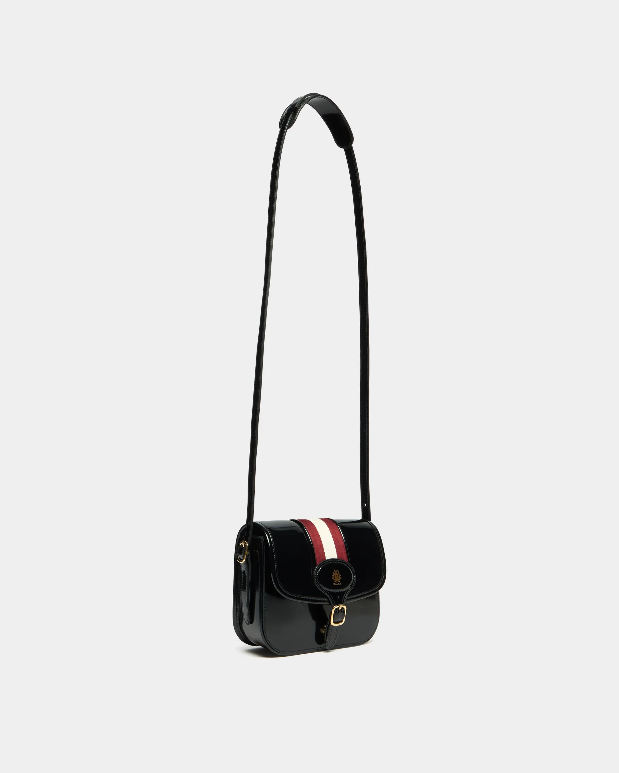 Beckett Small Crossbody Bag in Black Brushed Leather With a Bally Ribbon - Image 3