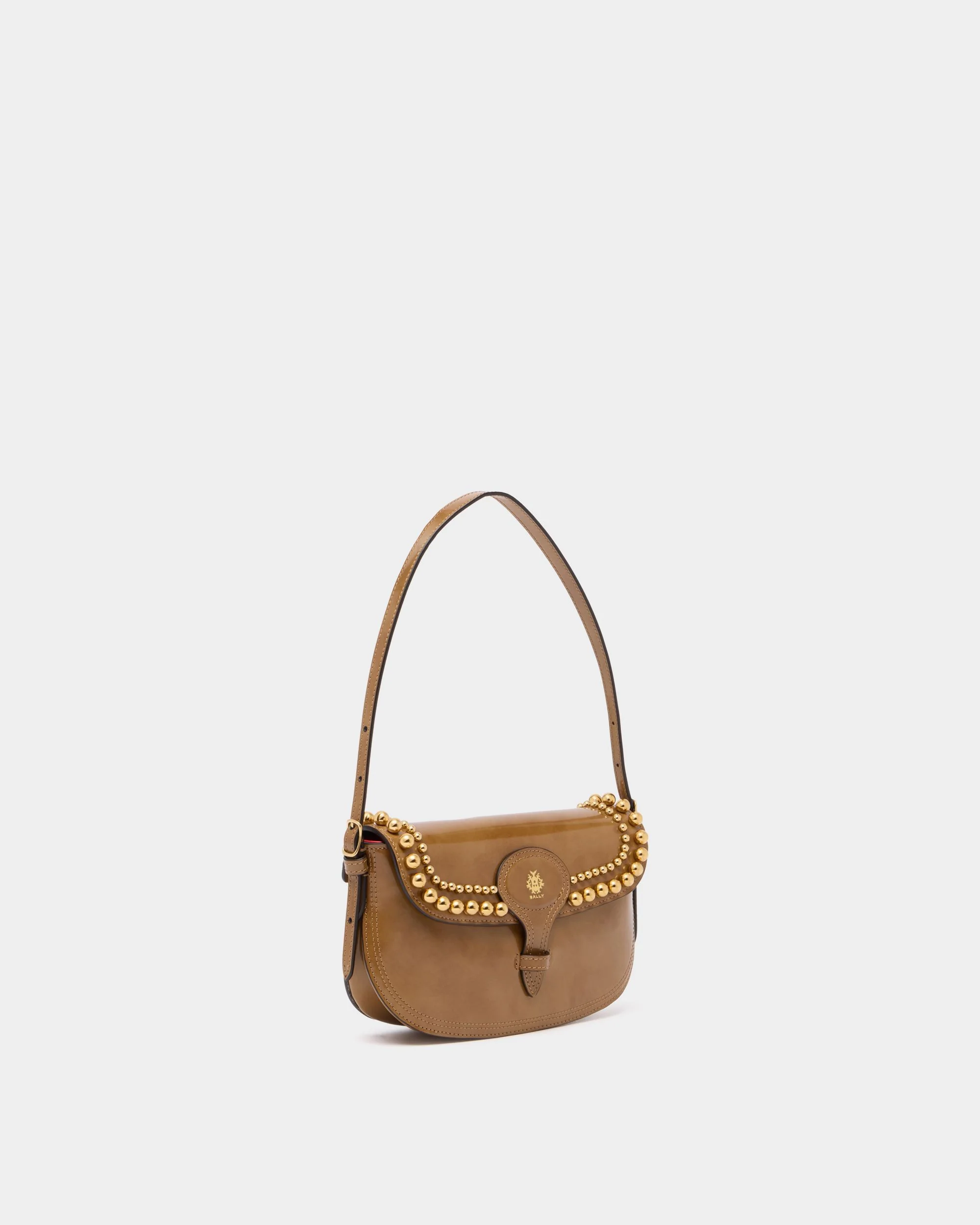 Beckett Small Shoulder Bag in Beige Brushed Leather With Studs - Image 4