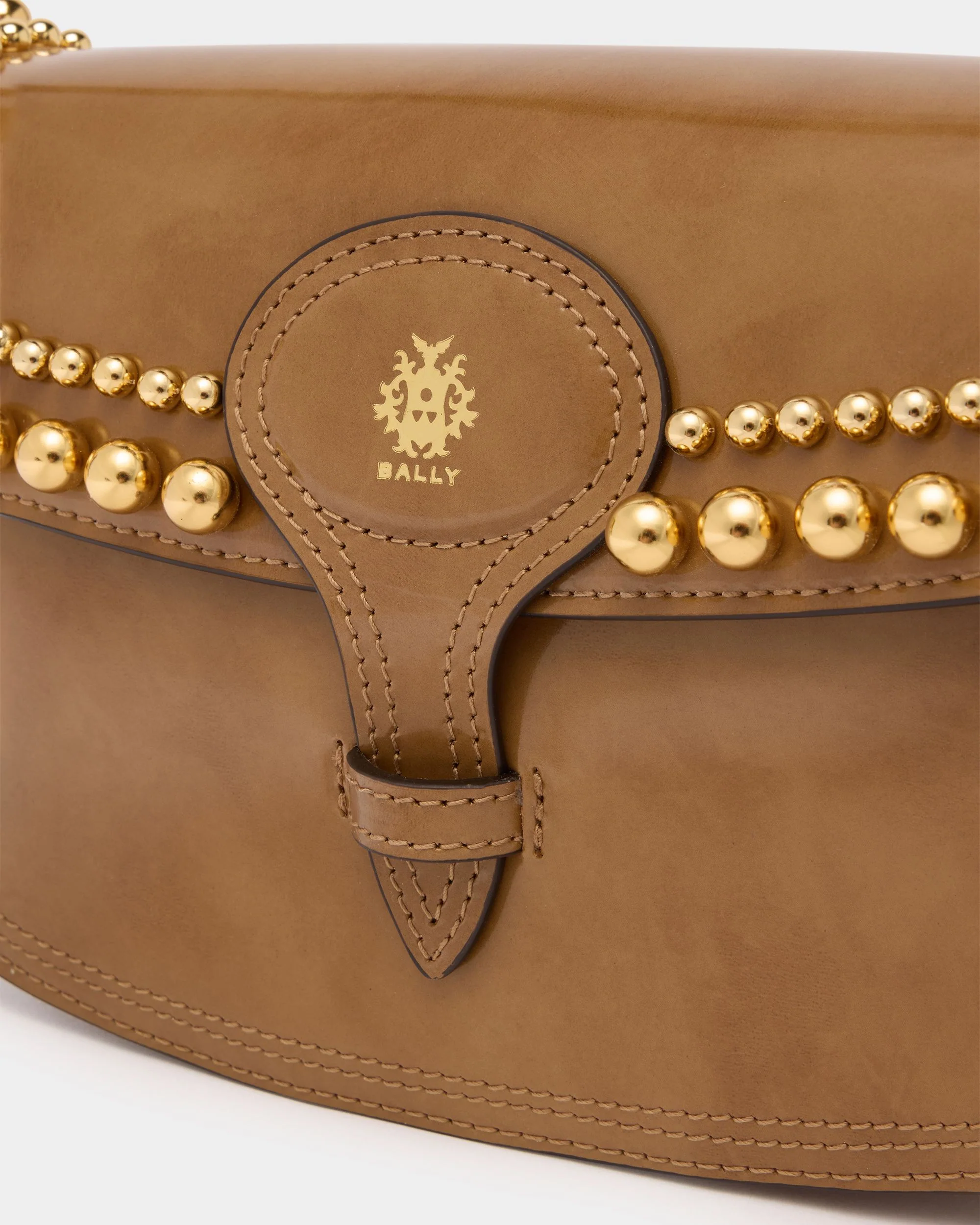 Beckett Small Shoulder Bag in Beige Brushed Leather With Studs - Image 6