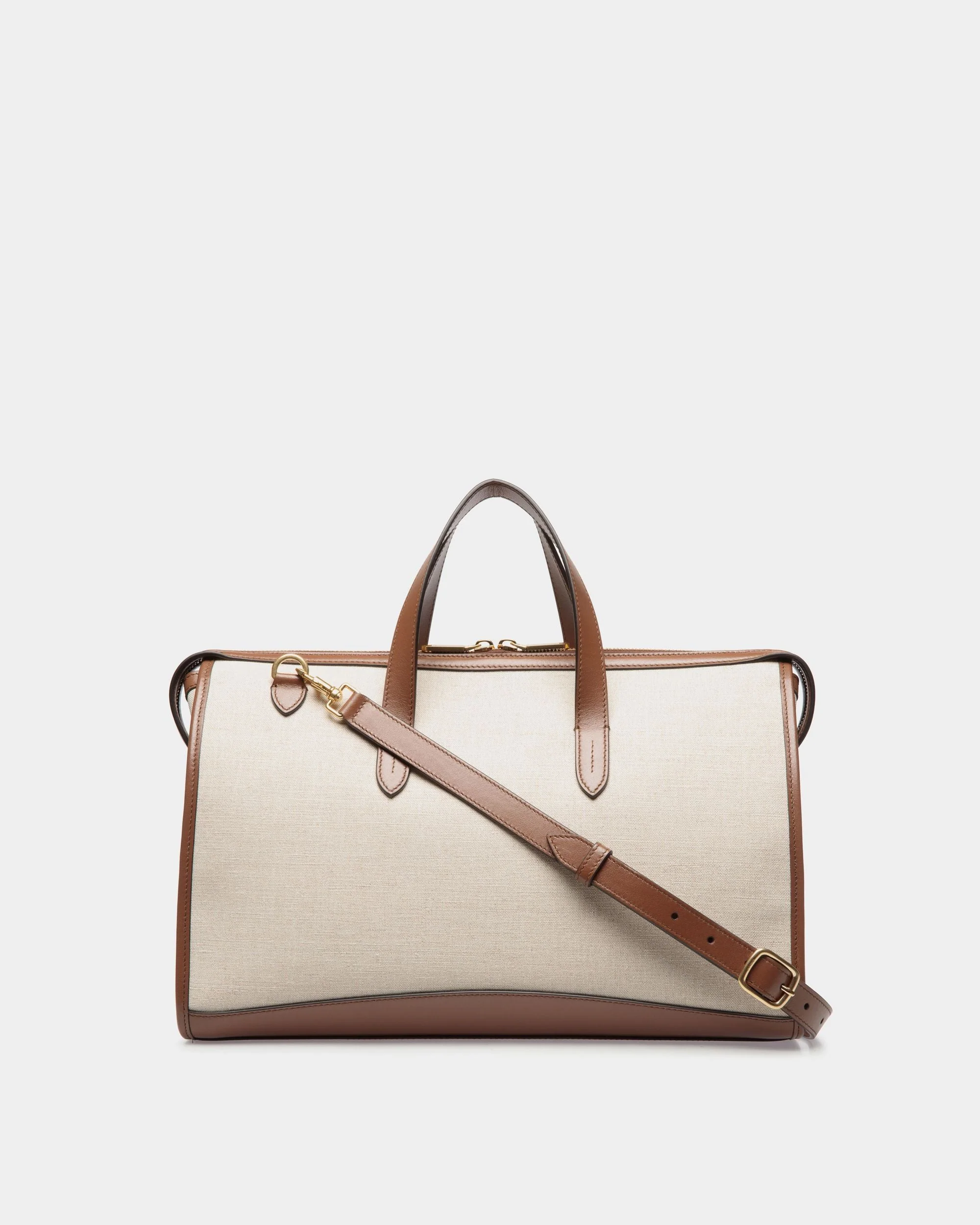 Beckett Tote Bag in Natural Canvas and Brown Leather - Image 2