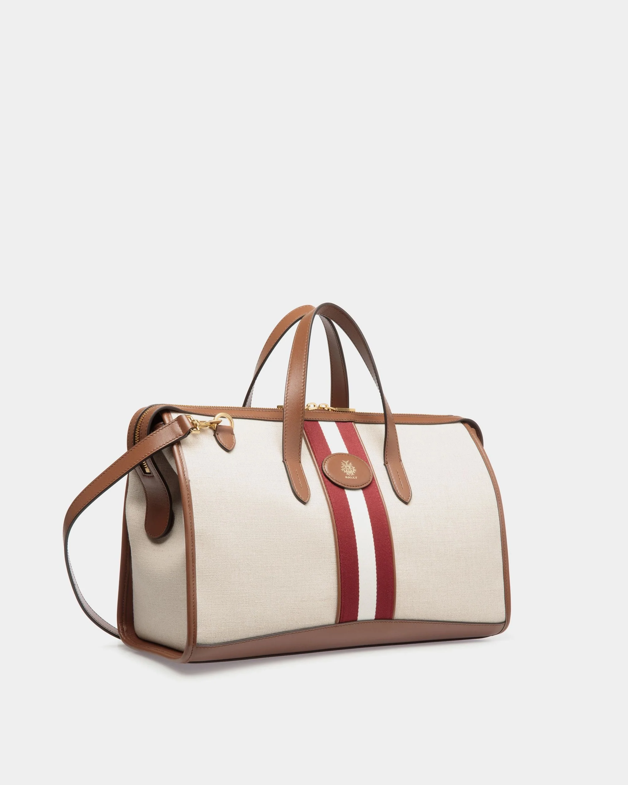 Beckett Tote Bag in Natural Canvas and Brown Leather - Image 3