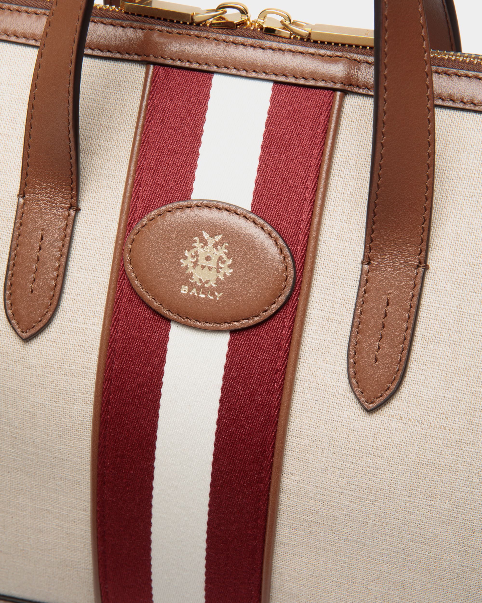 Beckett Tote Bag in Natural Canvas and Brown Leather - Image 5