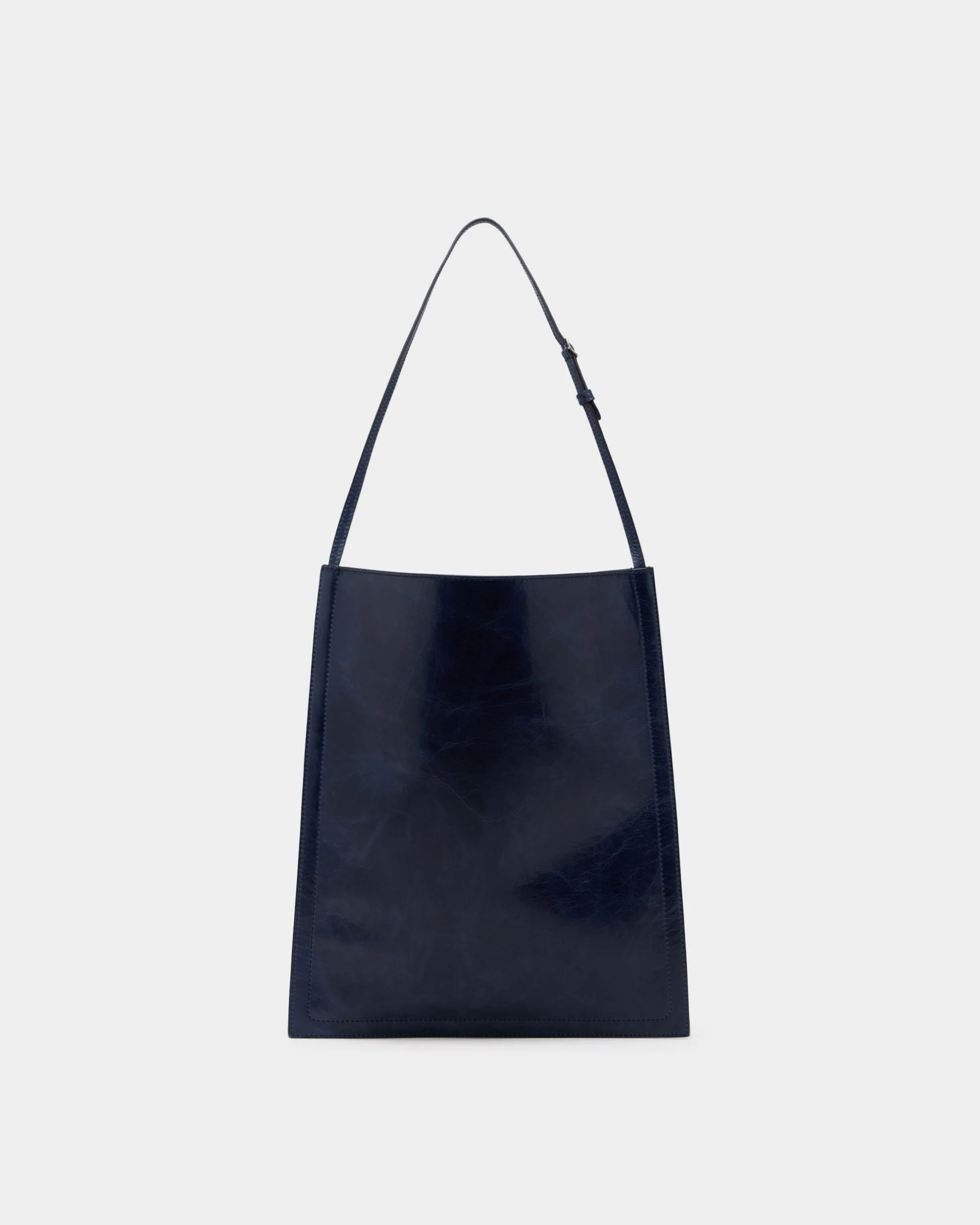 Beckett Tote in Navy Blue Leather with a Print - Image 2